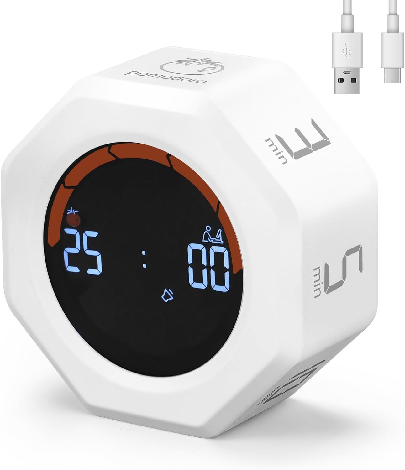 Small Productivity Timer – Pomodoro Timer with 3/5/10/25/60 Min Presets & Custom Countdown | Magnetic Rechargeable Digital Clock for Desk, Study and Games (White)