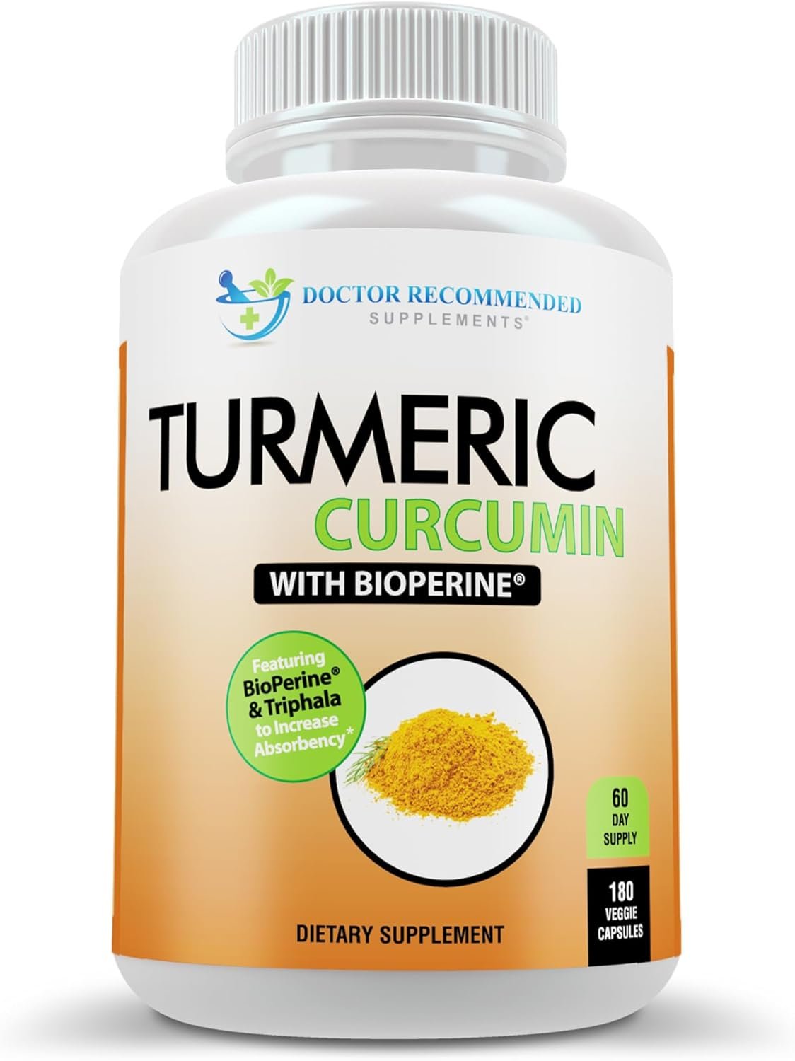Turmeric Curcumin Supplement – 2250mg/d – Veggie Caps – 95% Curcuminoids with Black Pepper Extract (Bioperine) – 750mg Capsules – 100% Organic – Most Powerful Turmeric (180 Count)