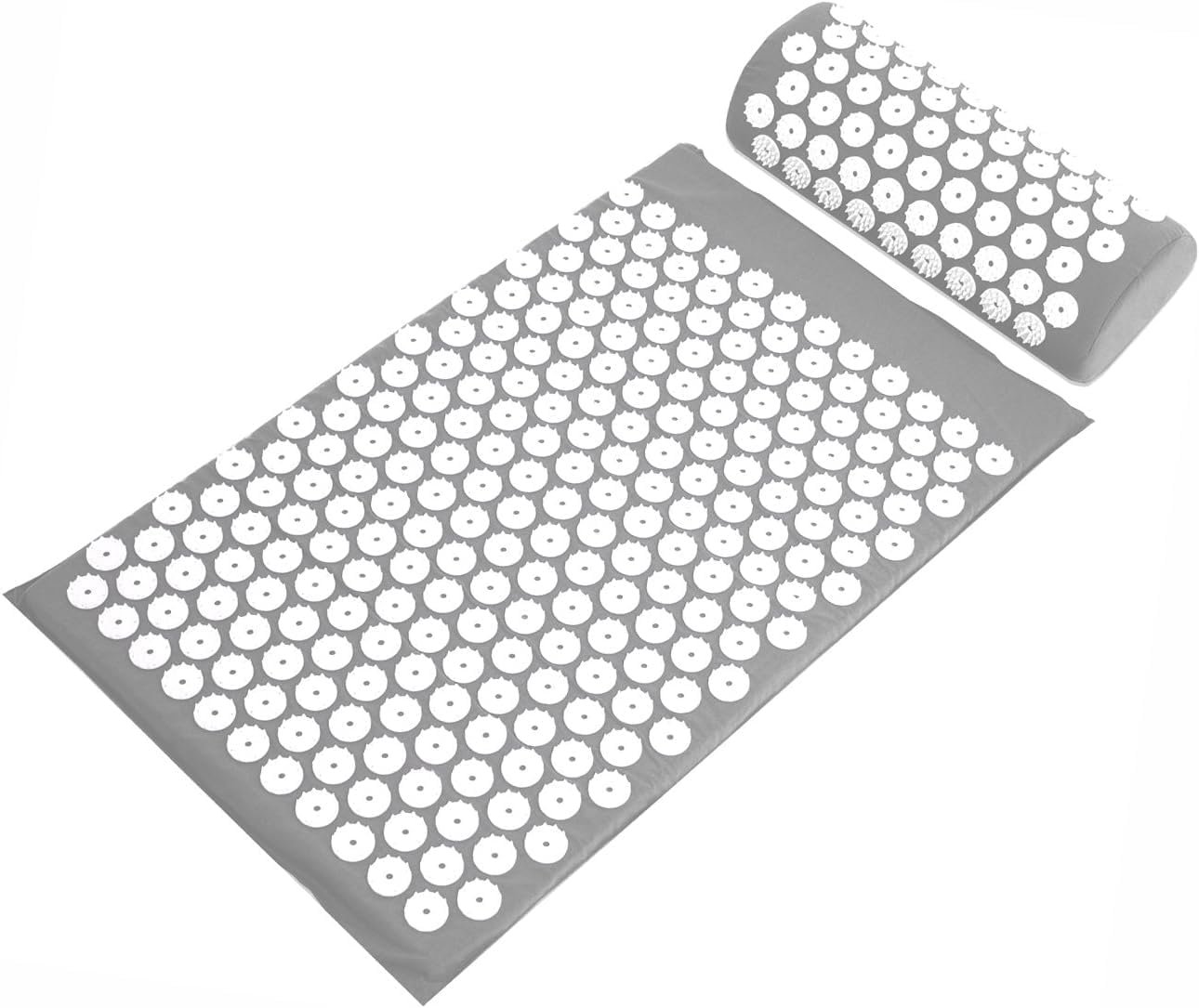 Elevon Acupressure Mat and Pillow Set for Back/Neck Pain, Acupuncture Mat Full Body to Relieve Muscle Fatigue, Massage Point Mats Acupuncture Eases Stress, Gray