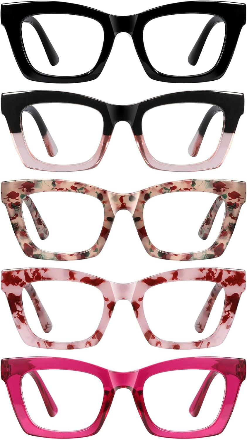 Reading Glasses for Women-5 Pack Blue Light Blocking Square Fashion Readers with Spring Hinge Computer Eyeglasses(Mix1, 2.75x)