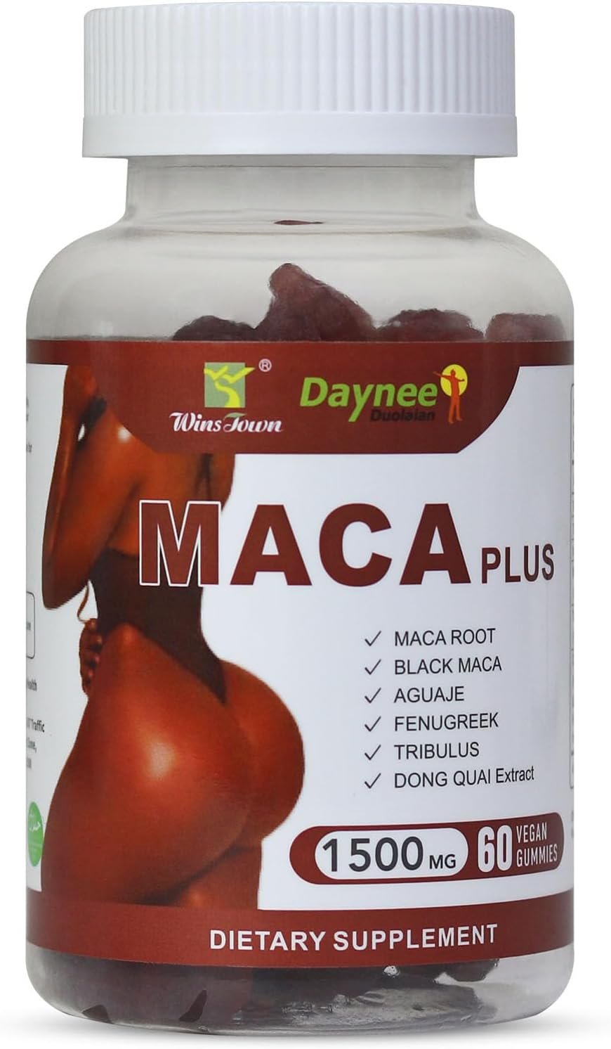 Maca Plus Gummies – Curves, Energy & Skin Health Support with Black Maca Root & Dong Quai, Vegan, 60 Count