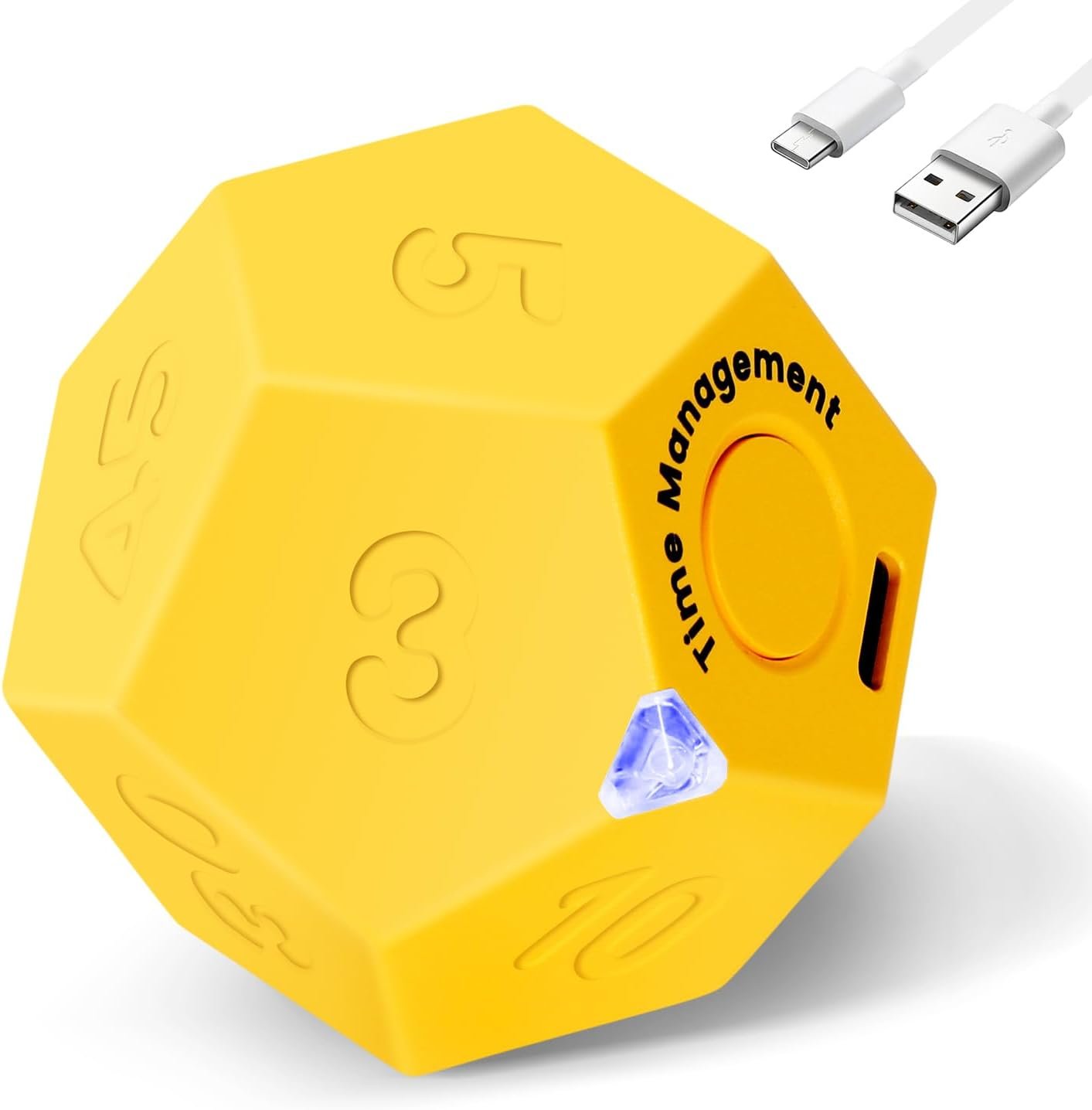 Yellow Pomodoro Timer – 11 Preset Productivity Cube, Ring/Vibrate Mode, Rechargeable, Perfect for Cooking, Learning, Exercise and Beauty