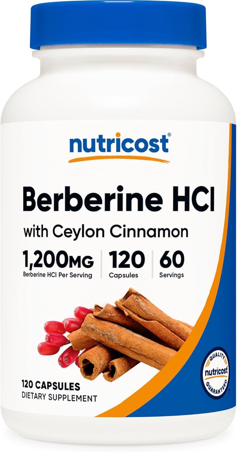 Nutricost Berberine HCl with Ceylon Cinnamon Capsules (120 Capsules, 60 Servings) – Non-GMO, Animal-Free Product