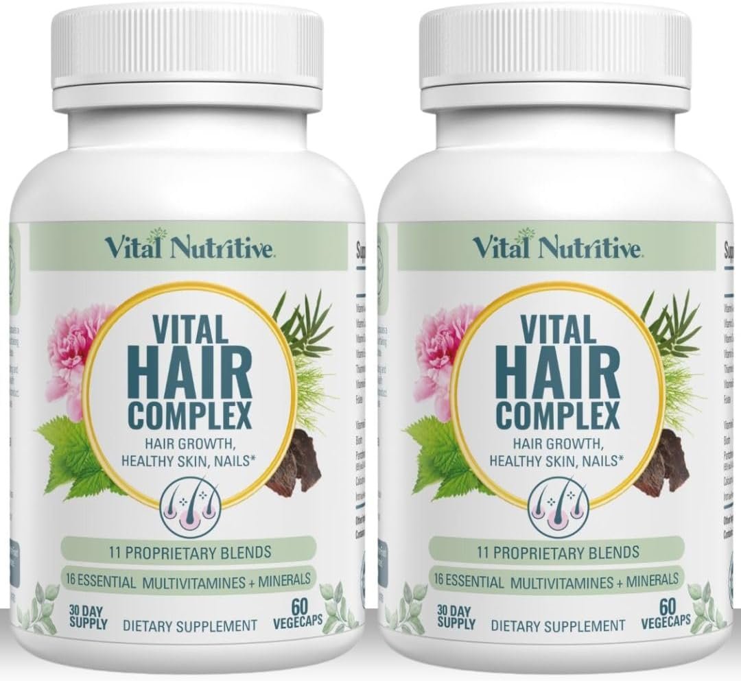 VITAL NUTRITIVE Vital Hair Complex -Hair Growth Vitamins for Women and Men -Biotin & Vitamin B -Hair Growth Supplement for Healthy Hair Skin & Nails -Hormone & Gluten Free -Hair Vitamins for Women