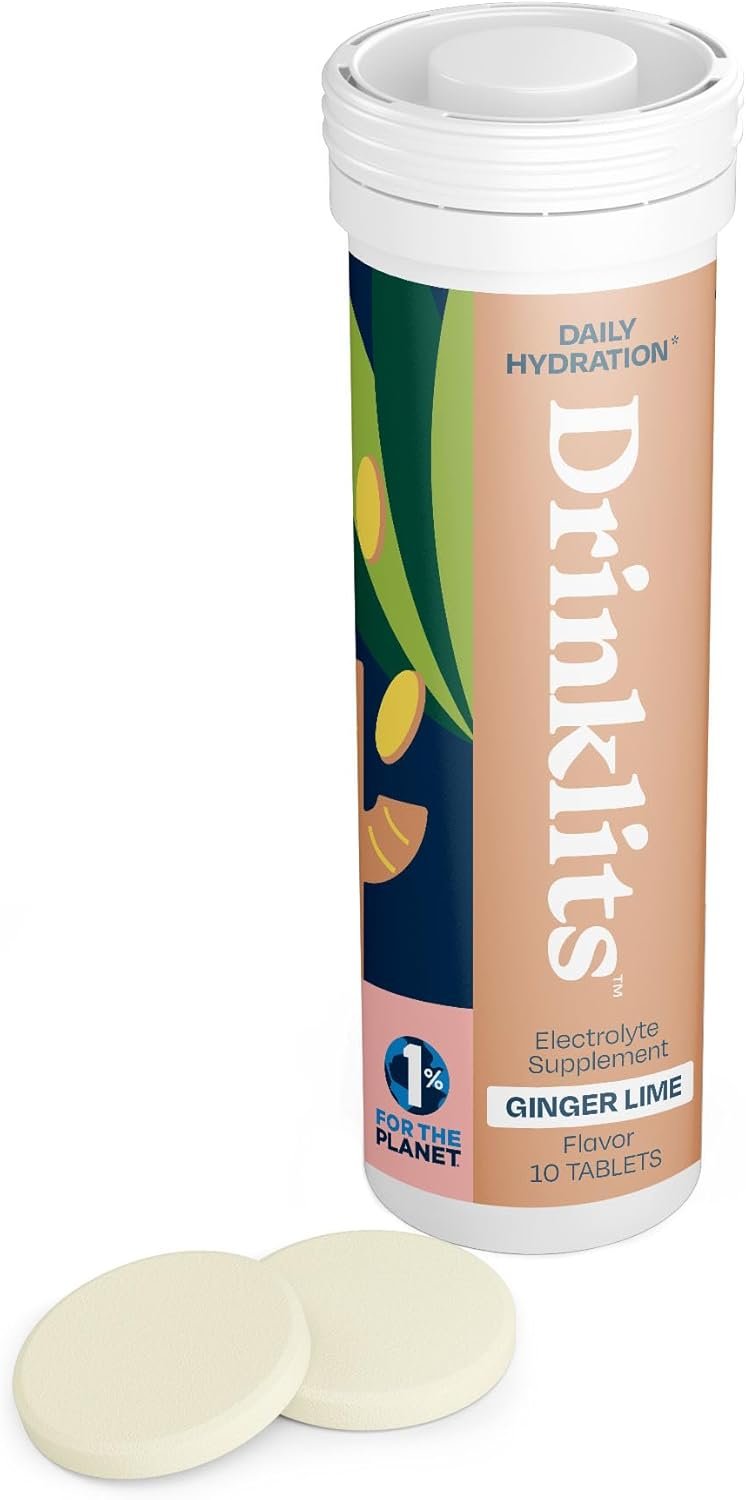 Drinklits Ginger Lime Electrolyte Tablets for Hydration | Great Taste – 0g Sugar – Essential Electrolytes – Daily Use | Single Tube (10 Tablets/Servings)