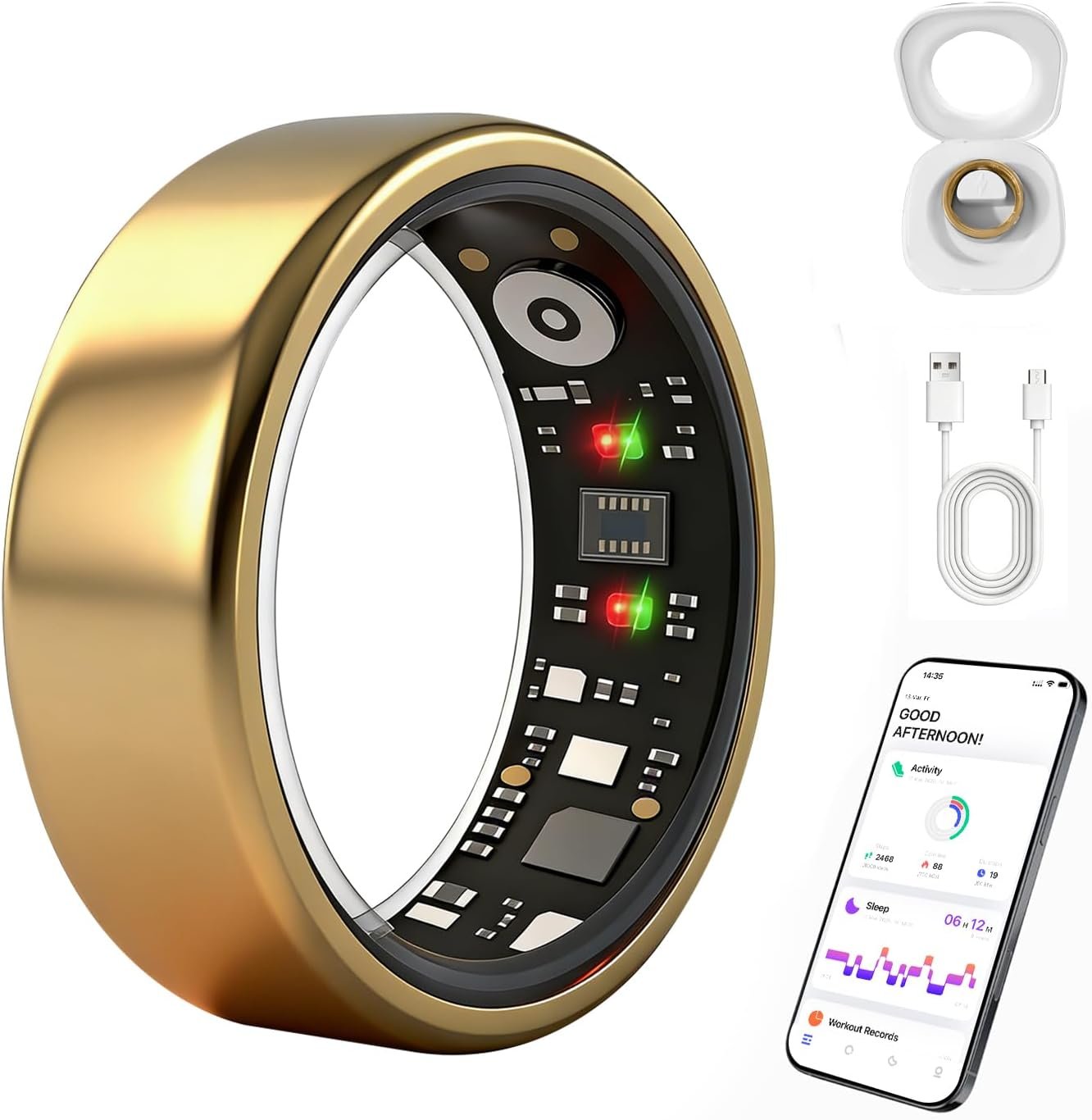 Smart Ring Gen 3 for Men Women, IP68 Waterproof Health Tracker with No Subscription Fee, Sleep and Stress Monitoring, Activity Fitness Ring, Android/iOS Compatible (Gold,10)