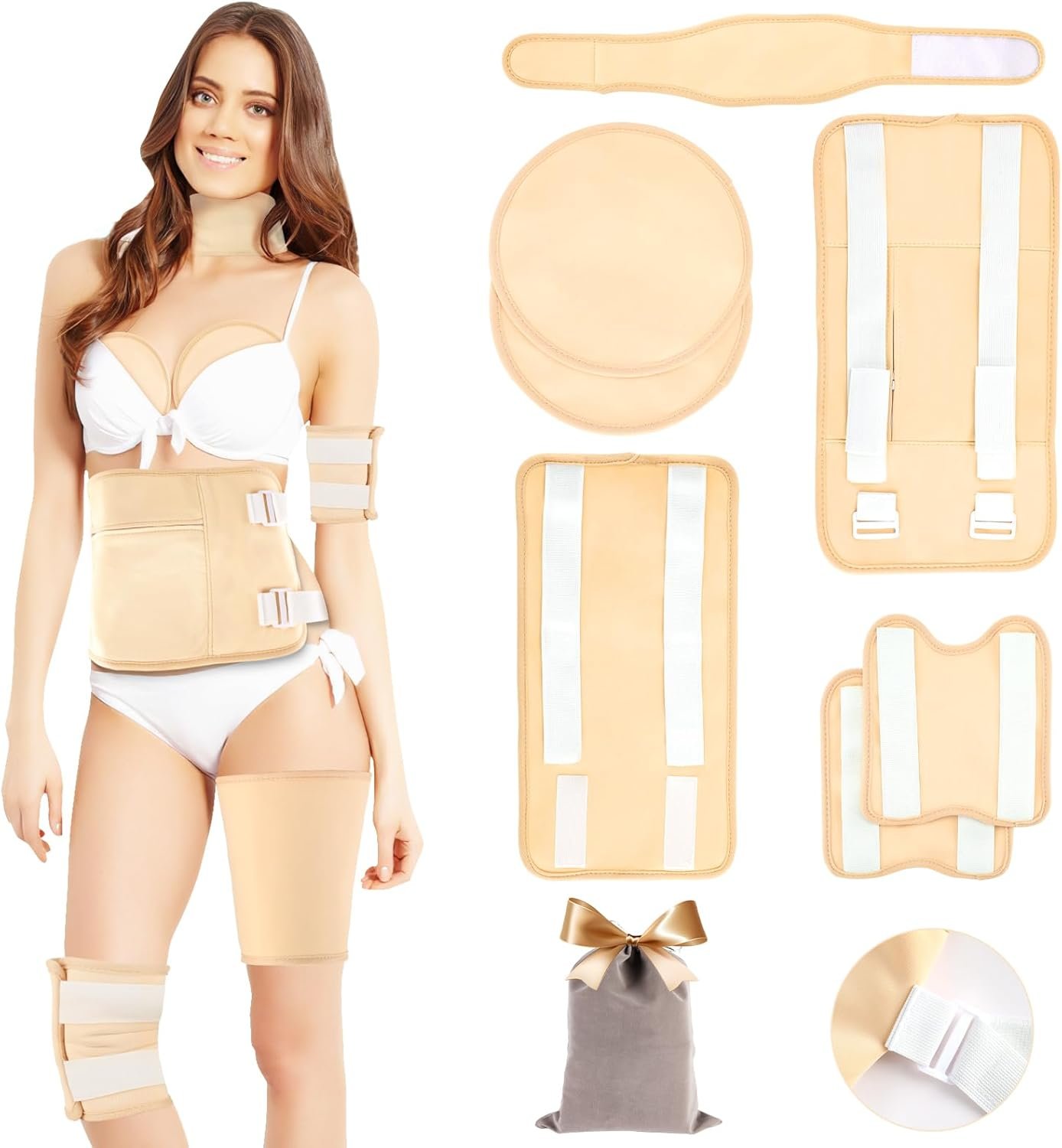 7 Pcs Castor Oil Pack Wrap, Reusable Organic Castor Oil Pack for Neck, Chest, Arms, Stomach and Knees, Adjustable Elastic Straps Hot/Cold Compress Caster Oil Packs