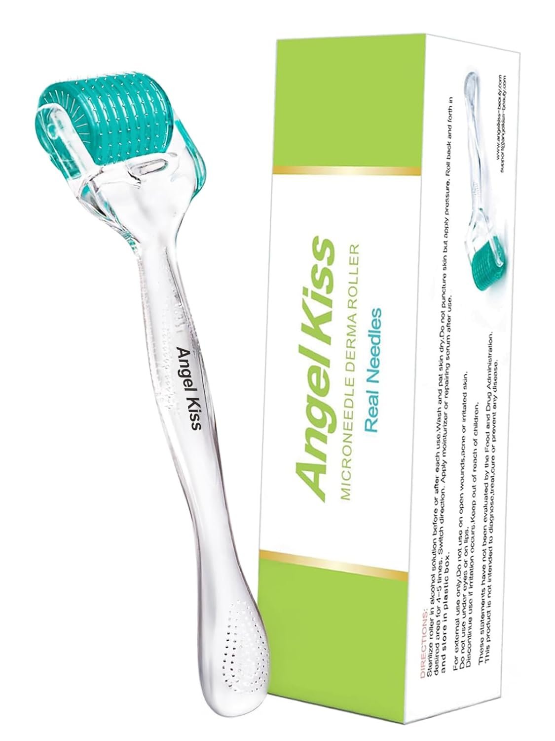 Derma Roller Real Needles – Angel Kiss 0.25mm Microneedling Roller with Case – 192 Stainless Steel Micro Needling Dermal Kit for Face, Scalp, Body – At Home Microdermabrasion Roller for Women Men