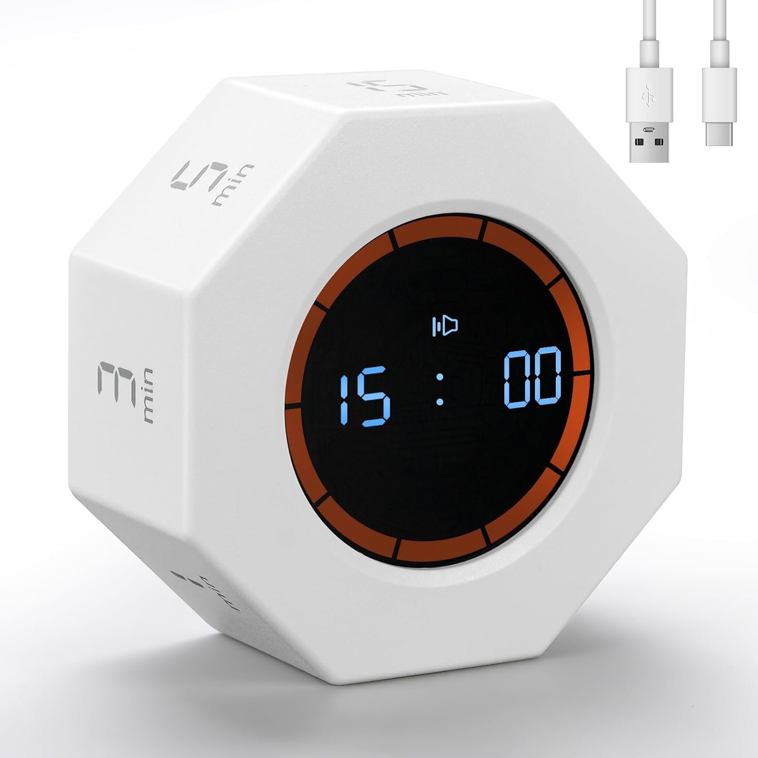 Small Rechargeable Pomodoro Timer, Gravity Sensor Auto-Rotating 7 Preset Times (1/3/5/15/30/60/90 min) & Count Up Mode, Digital Kitchen Timers for Cooking, Work and Study (Pearl White)