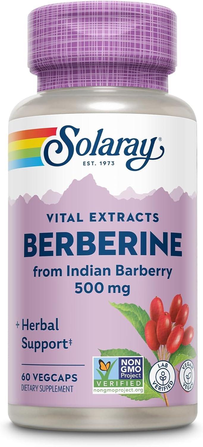 SOLARAY Berberine 500mg – Berberine Supplement for a Healthy, Active Lifestyle – with Berberine HCl from Indian Barberry – Vegan, Non-GMO, 60-Day Guarantee – 60 Servings, 60 VegCaps (60 CT)