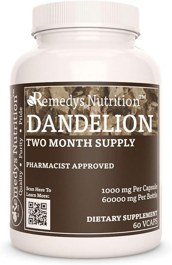 Remedy’s nutrition Dandelion Root | 1,000 mg, 60 Vegan Capsules Herbal Dietary Supplement | Two Month Supply