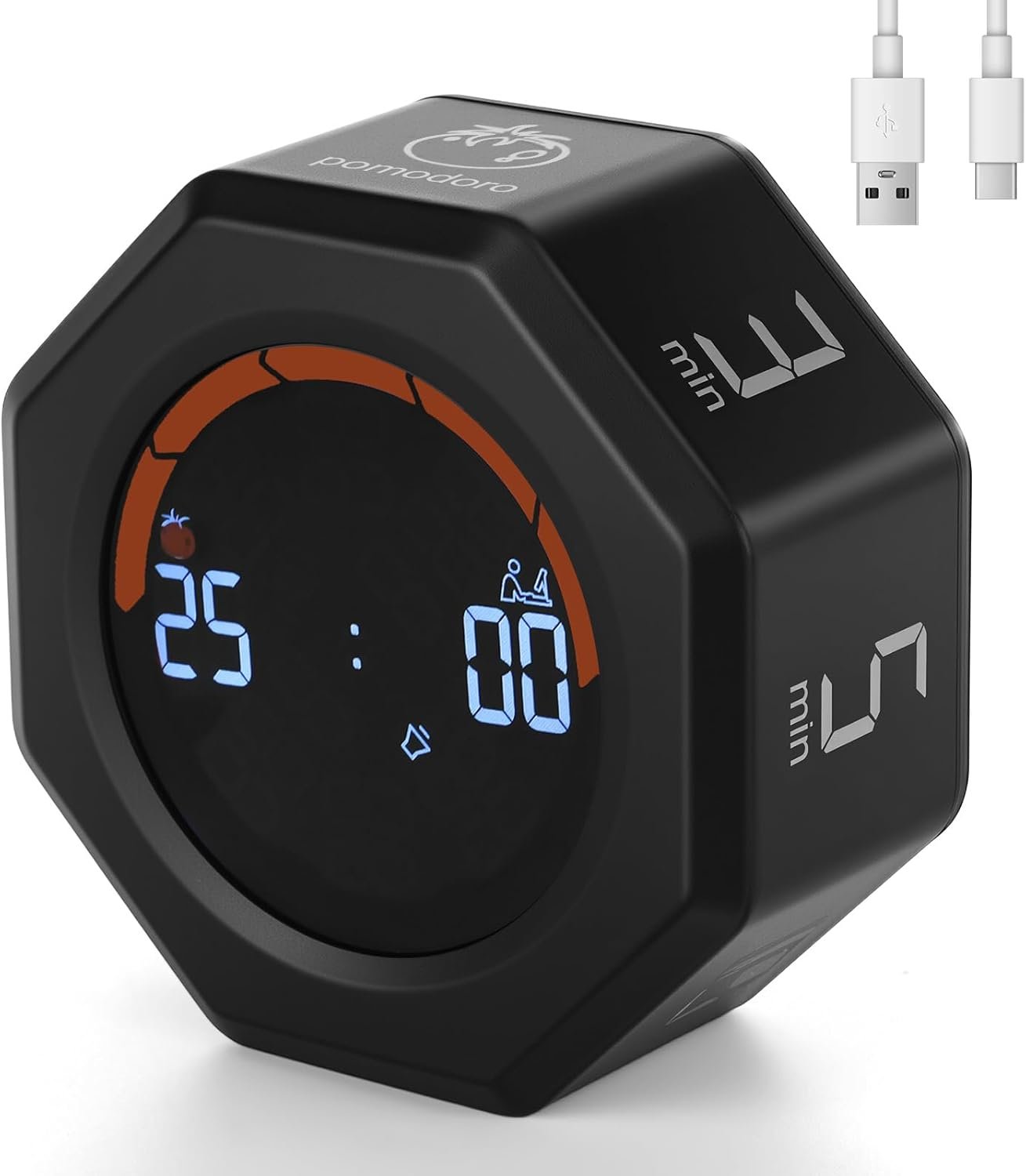 Small Productivity Timer – Pomodoro Timer with 3/5/10/25/60 Min Presets & Custom Countdown | Magnetic Rechargeable Digital Clock for Desk, Study and Games (Black)