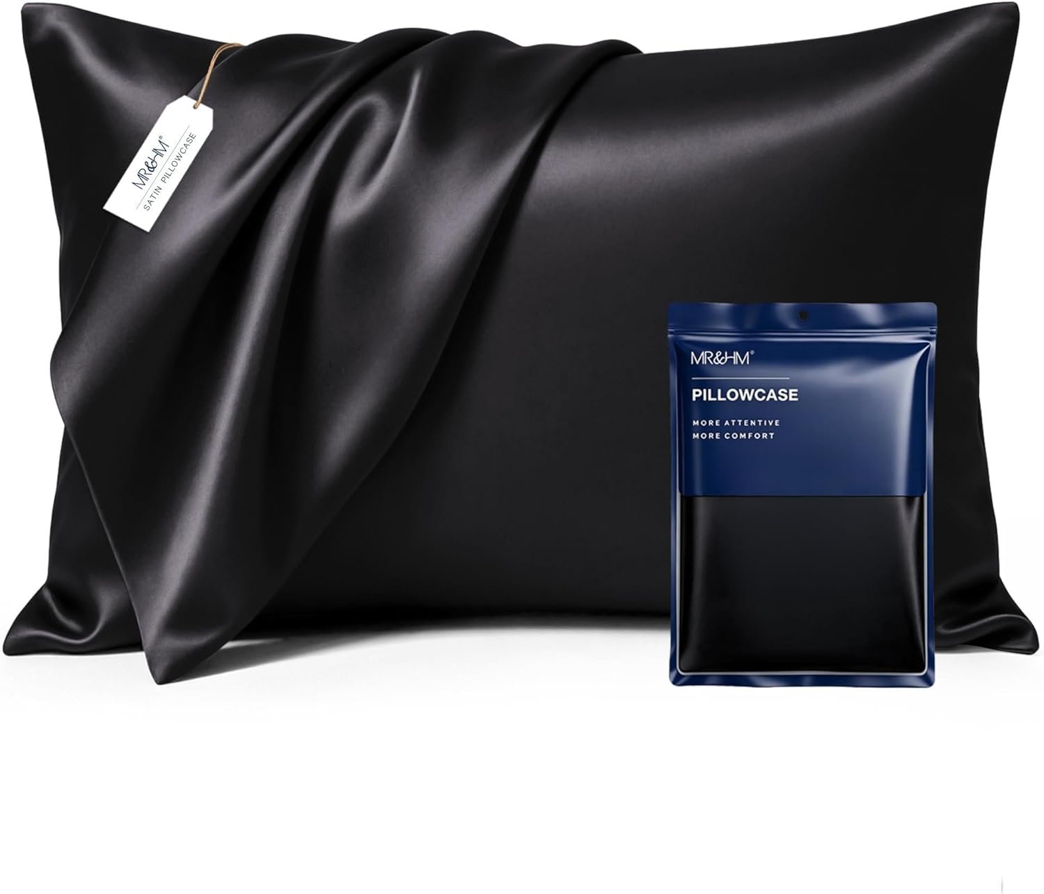 MR&HM Satin Pillowcase for Hair and Skin, Silk Satin Pillowcase 2 Pack, Queen Size Pillow Cases Set of 2, Silky Pillow Cover with Envelope Closure (20×30, Black)