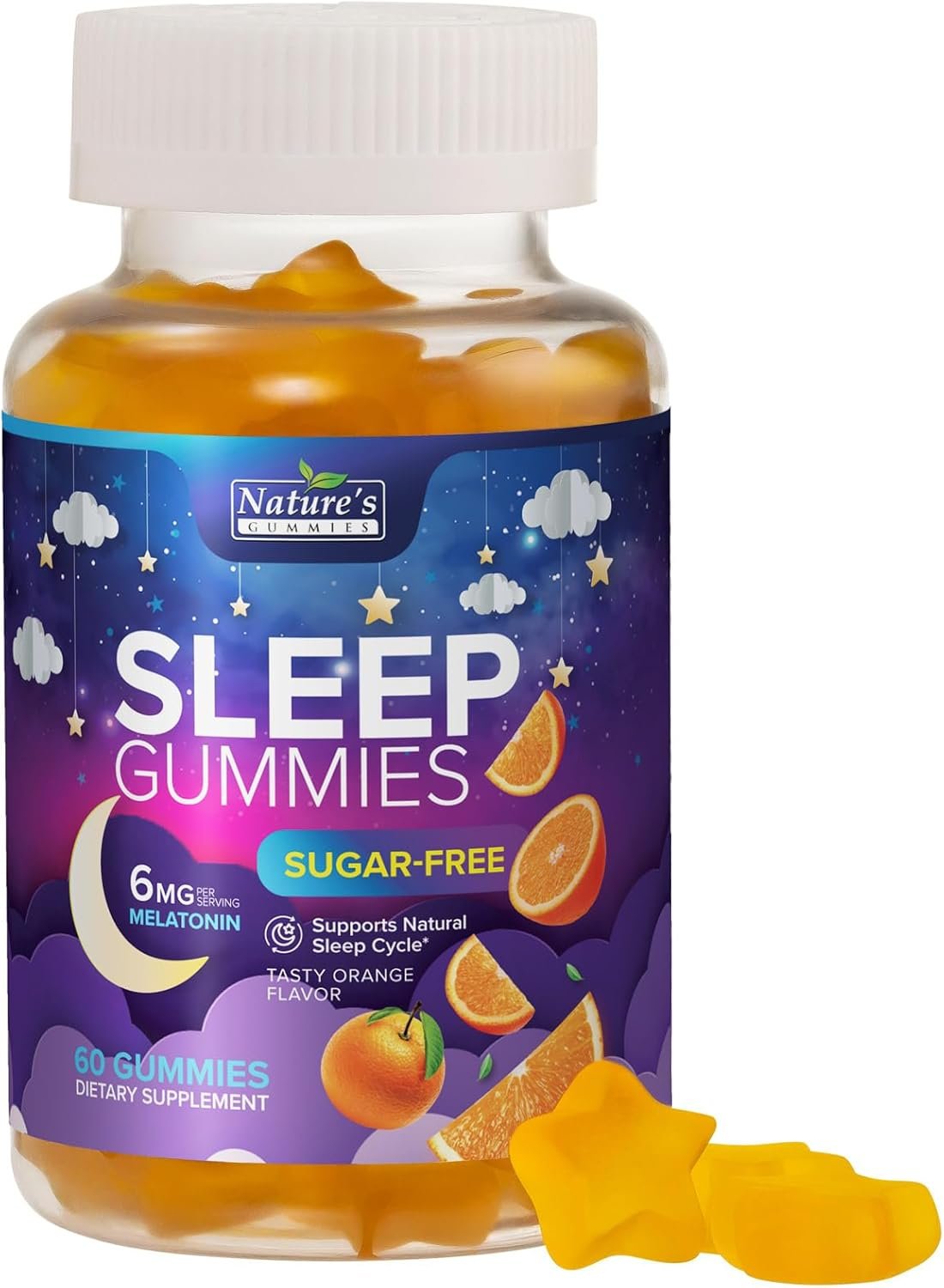 Sleep Gummies for Adults – Sugar Free Melatonin 6 MG Per Serving Gummy Supplement – Natural Zero Sugar Sleeping Gummy for Adults & Kids, Orange Flavored, Extra Strength Sleep Support – 60 Gummies