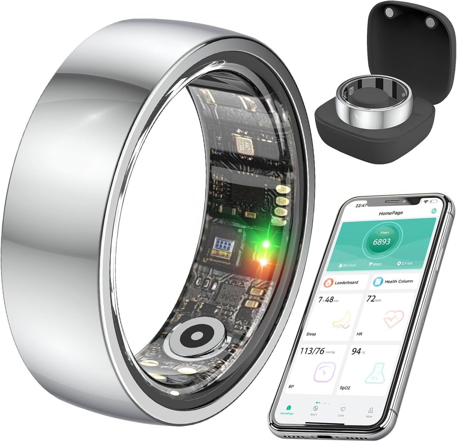 Smart Health Ring for Women Men,Fitness Rings Tracker with Blood Pressure Monitor Heart Rate Blood Oxygen Sleep Monitor IP68 Waterproof Step Counter Calorie Tracker Health Rings for Android iOS Phones