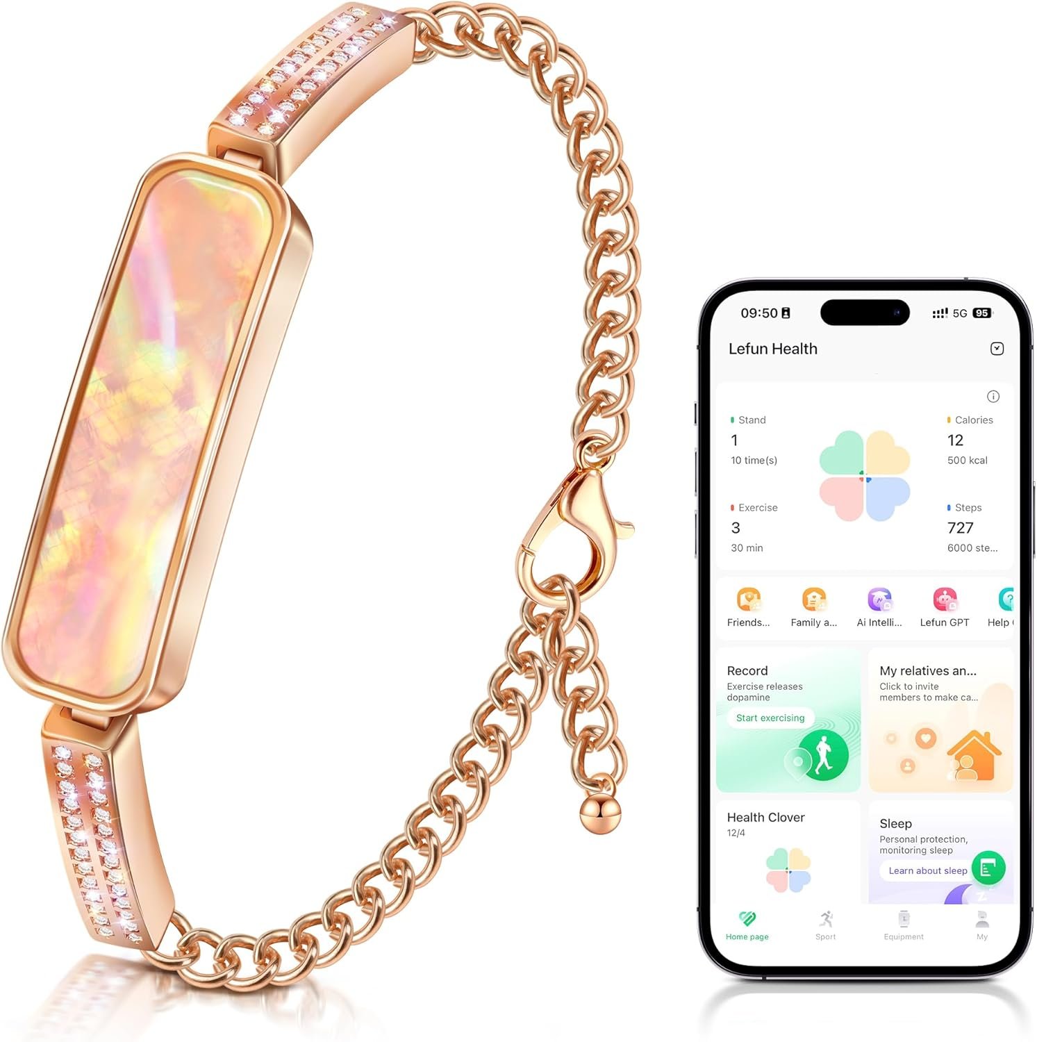 Fitness Tracker Bracelet for Women, Heart Rate & Blood Pressure Monitor Oxygen Sleep & Activity Tracker Step & Calorie Counter Stylish Smart Bracelet, Compatible with iOS & Android (Rose Gold)