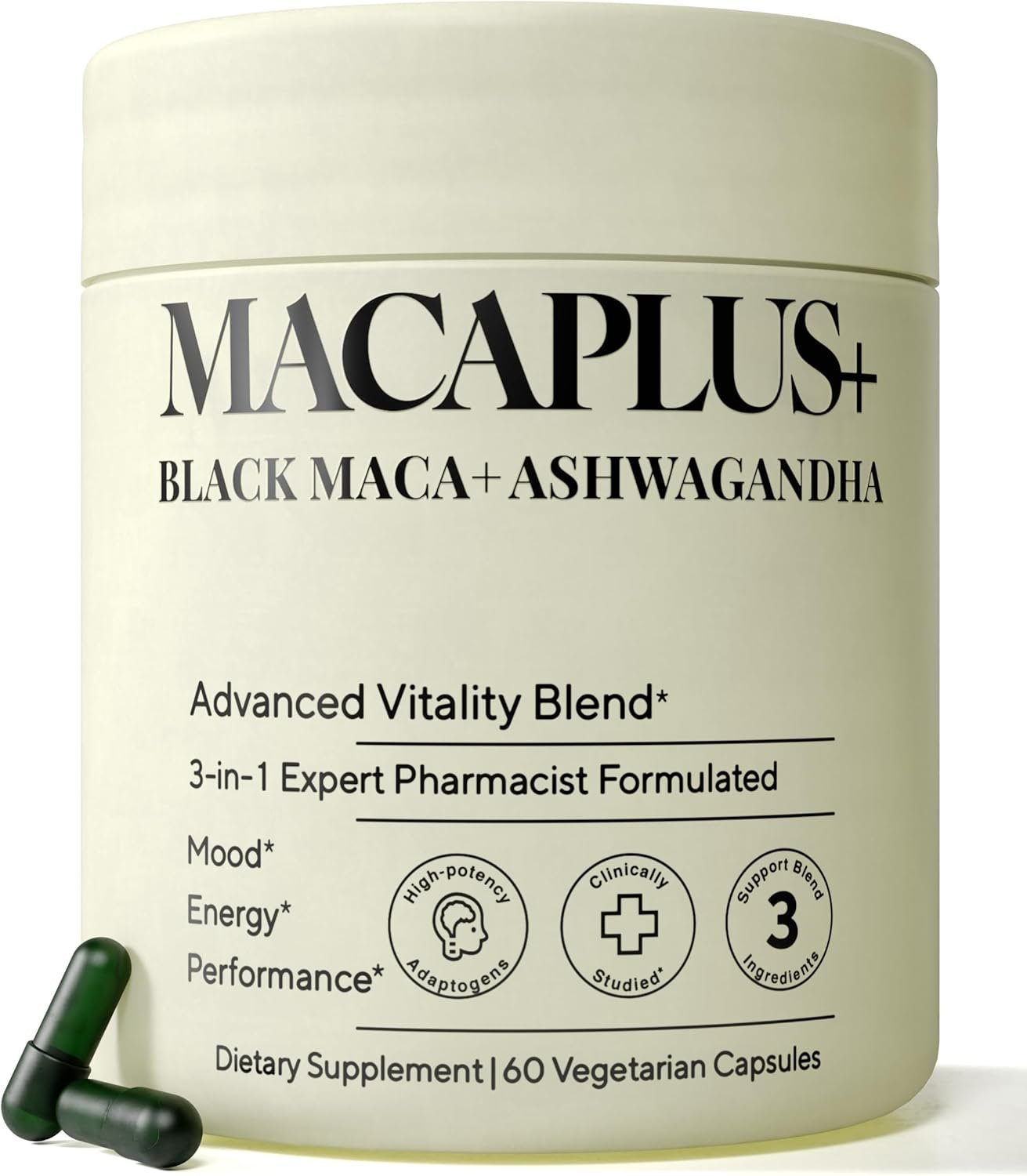 Organic Peruvian Black Maca Root Capsules – 1,500mg 40X Strength with Ashwagandha & Fenugreek – 3-in-1 Adaptogen Complex for Women & Men – Non-GMO Vegan (60 Ct)