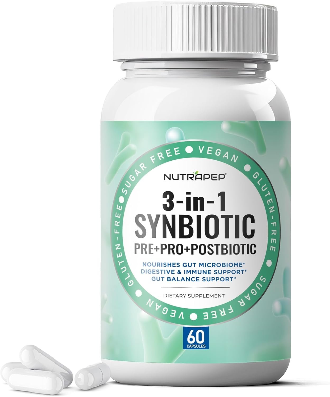 NutraPep Synbiotics Probiotic Prebiotic Postbiotic – Daily Gut Health Support with Pre Pro & Post Biotics for Men Women – Digestive & Immune Support Balance Synbiotic Supplement – Vegan Gluten Free