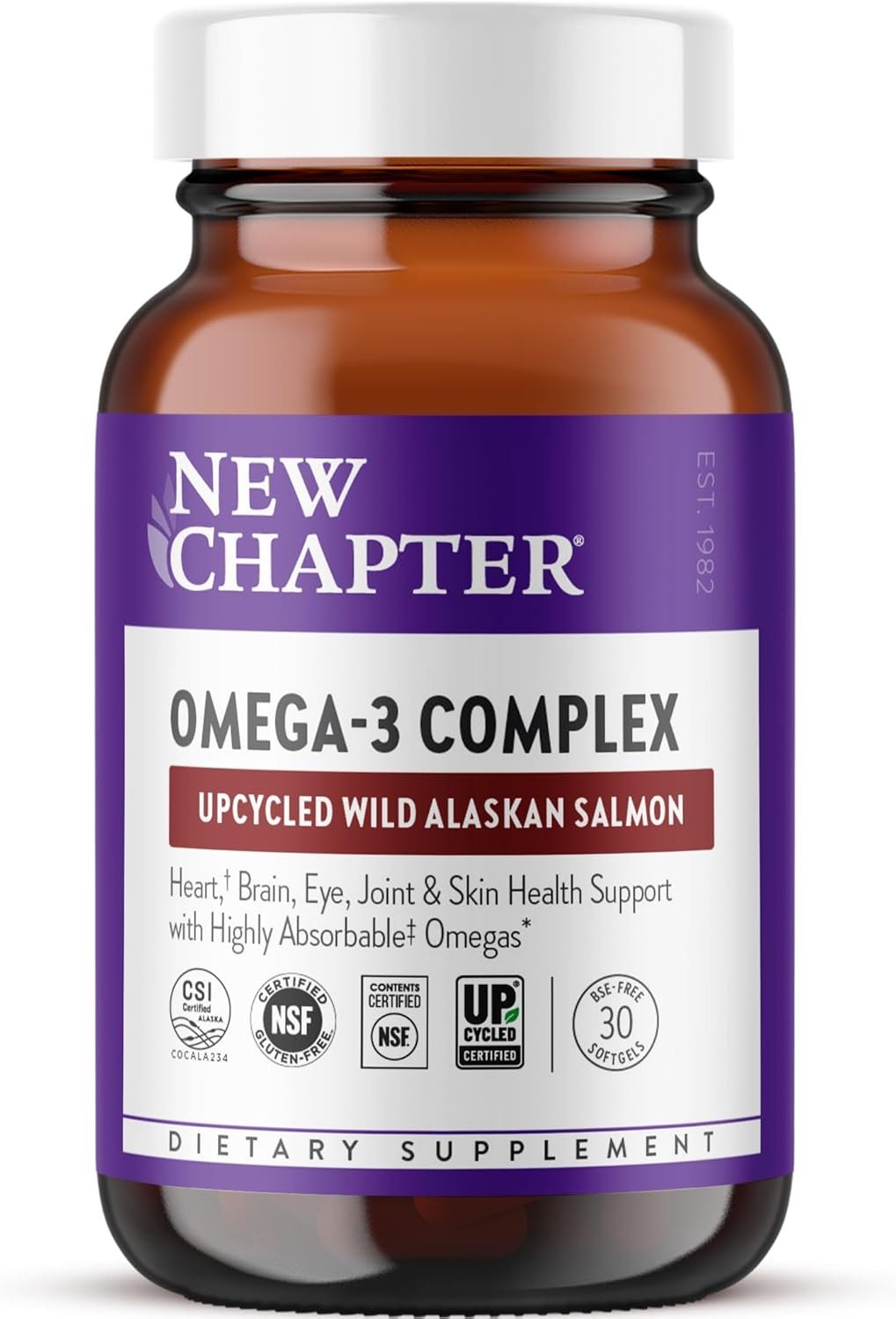 New Chapter Omega-3 Complex, 1000mg Softgels, Fish Oil Supplement Wild Alaskan Salmon for Heart, Brain, Eye, Joint & Skin Health Support – 30 Count