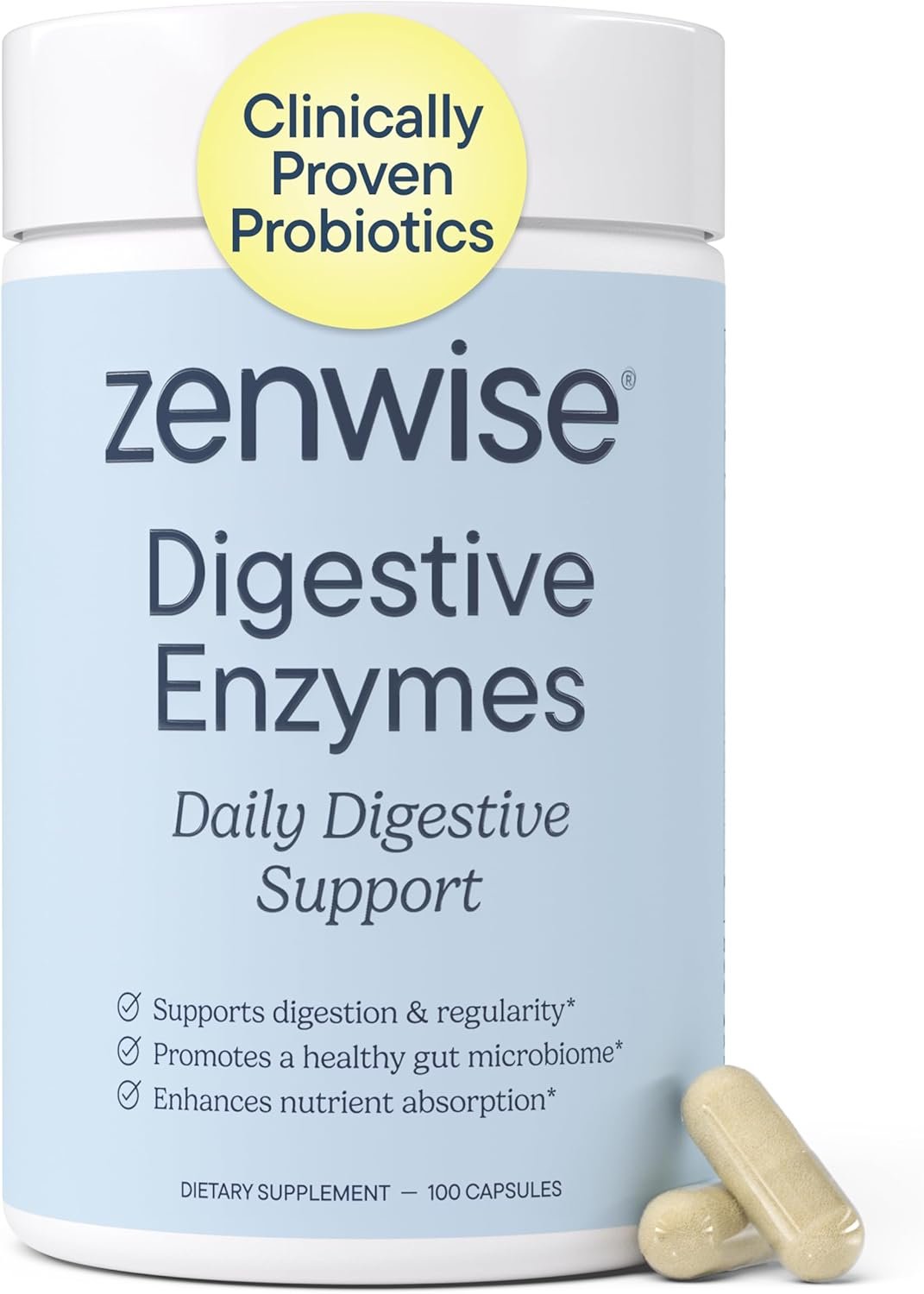 Zenwise Health Digestive Enzymes with Bromelain & Papaya – Multi Enzymes Digestion Supplement with Probiotics & Prebiotics for Gut Health, Gas & Bloating Relief – Men & Women – 100 Vegetarian Capsules