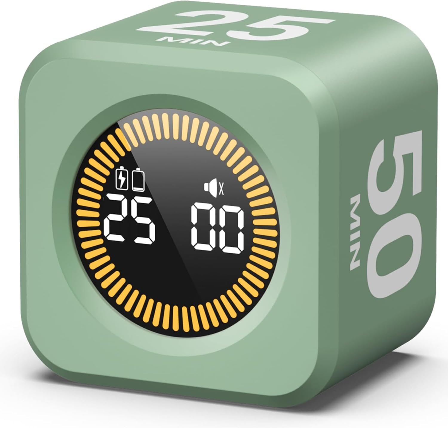 KADAMS Pomodoro Cube Timer Productivity Visual Timer – 5/10/25/50 Min Rotating Countdown (1, Green)