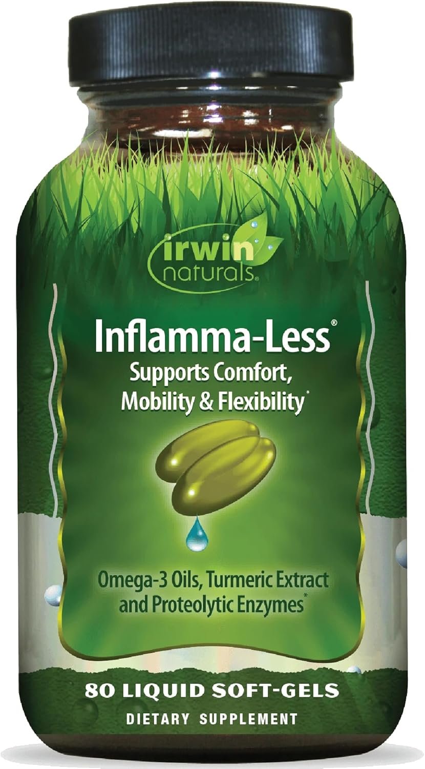 Irwin Naturals Inflamma-Less – Turmeric Extract & Omega-3 Fish Oil – Joint Supplements for Men & Women – Supports Mobility & Comfort – Promotes Healthy Inflammatory Response – 80 Liquid Soft-Gels