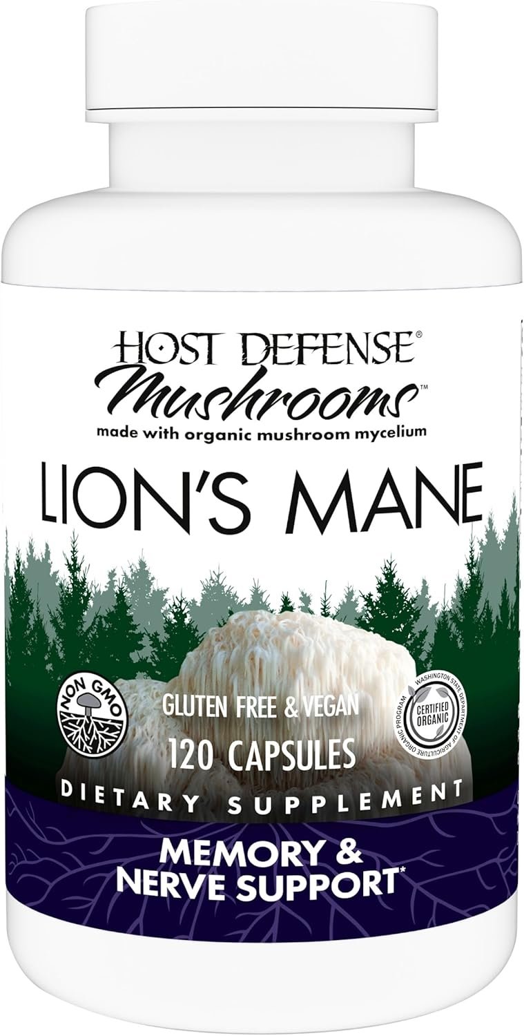 Host Defense Mushrooms Lion’s Mane – Supplement Capsules for Brain Health Support – Mushroom Support for Focus & Memory Function – Immune & Nervous System Supplement – 120 Capsules