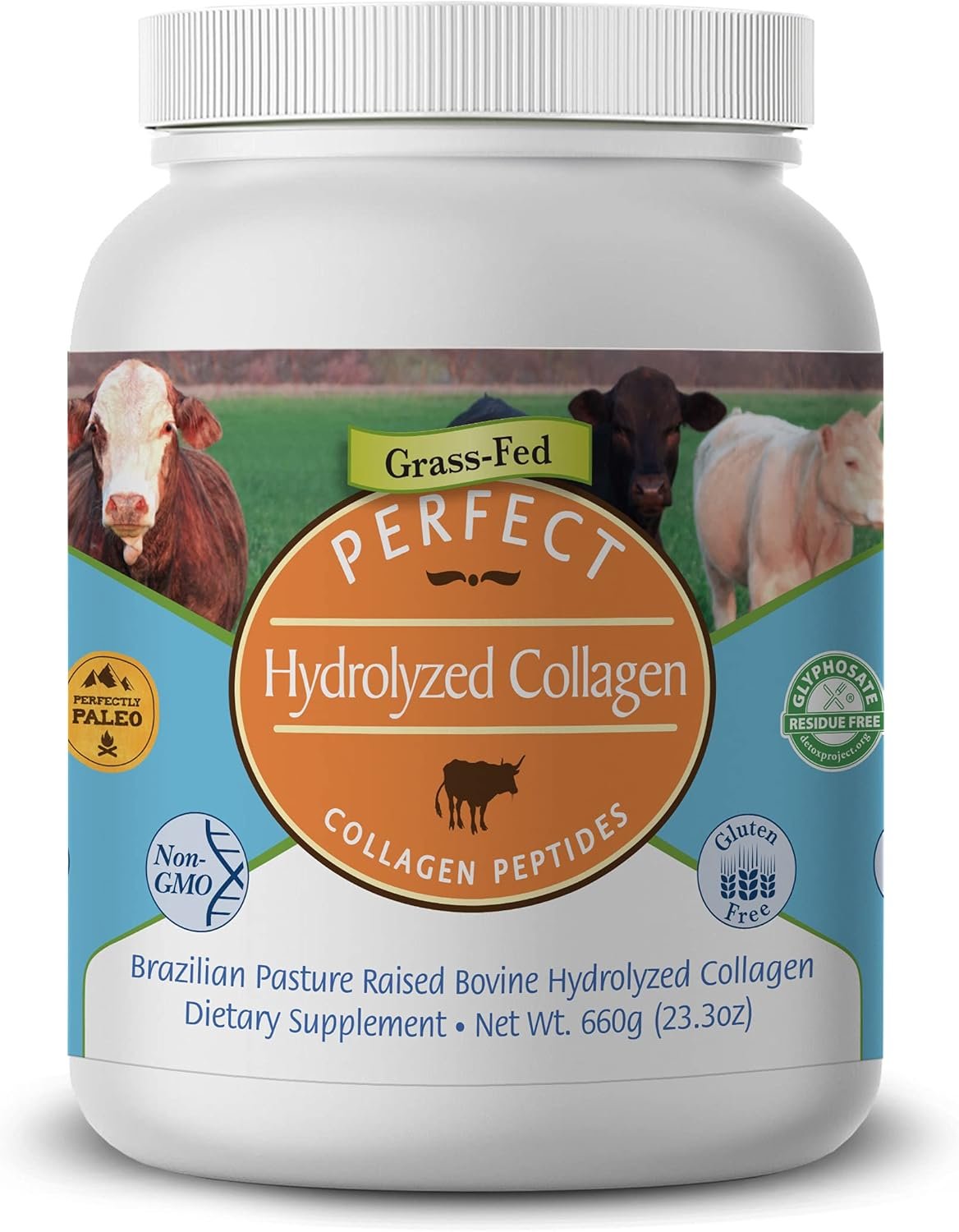 Perfect Supplements – Unflavored Hydrolyzed Collagen Powder for Men and Women – Collagen Peptides – Mix in Hot Cold Liquids, Grass Fed, Easy Absorption, 660 Grams
