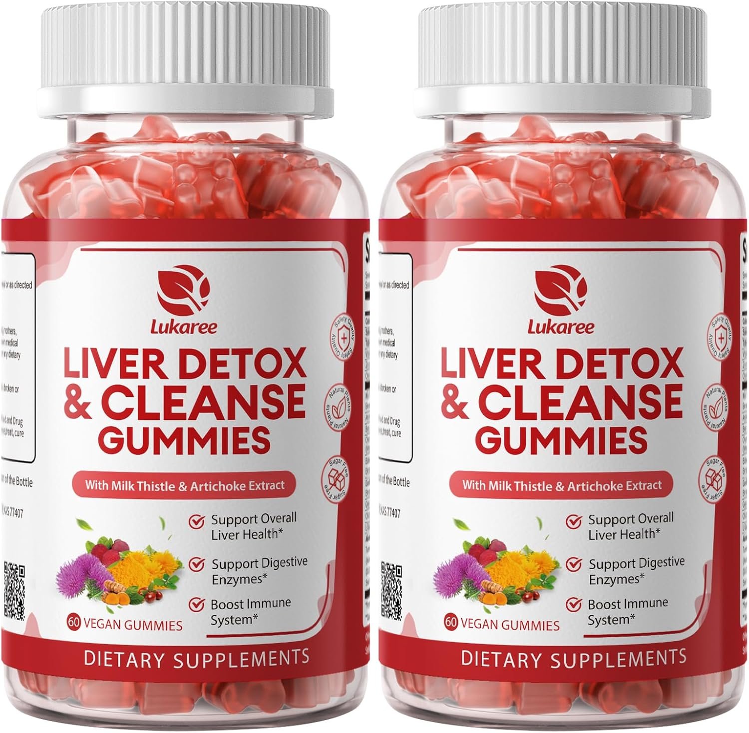 2 Pack Lukaree Liver Cleanse Detox & Repair Gummies | Sugar-Free Milk Thistle Supplement w/Artichok & L-Glutathione – Ultra-Concentrated Herbal Liver Support for Men & Women -Vegan,60 Count