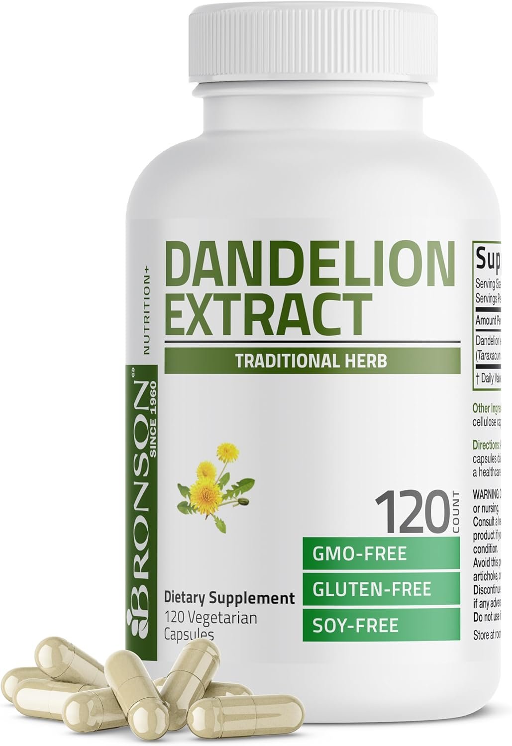 Bronson Dandelion Extract High Potency Supplement, Supports Overall Good Health & Well-Being, Traditional Diuretic Herb – Non-GMO, 120 Vegetarian Capsules