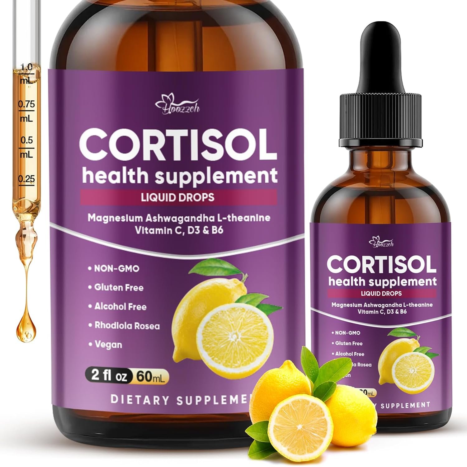 Cortisol Supplement for Women & Men – Magnesium Glycinate, Ashwagandha, L-Theanine, Phosphatidylserine – Supports Calm, Focus, Sleep & Relaxation – 2 FL OZ