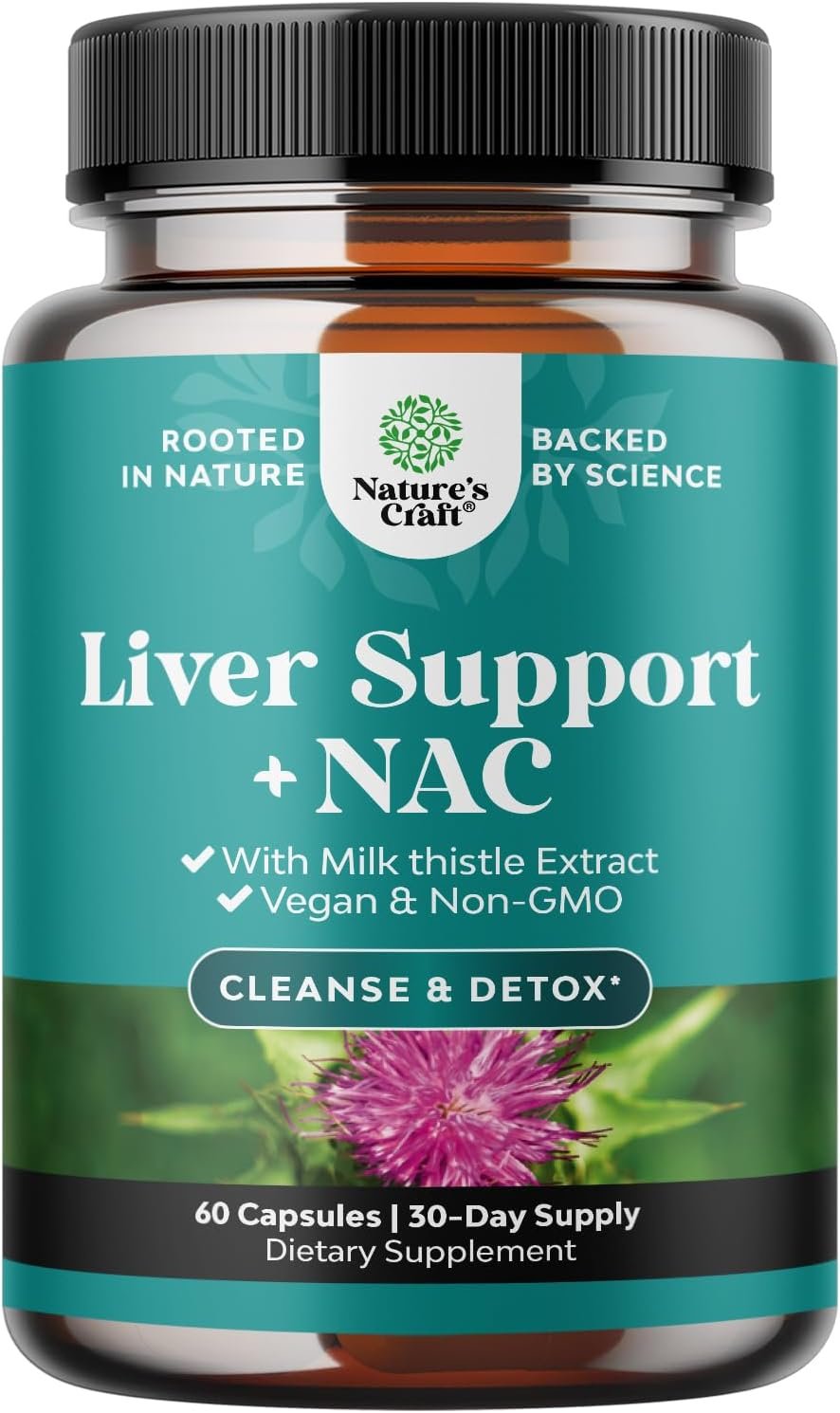 Liver Support NAC Supplement with Milk Thistle for Liver Cleanse Detox & Repair – N Acetyl Cysteine Supplement for Liver Cleanse with Turmeric, Choline, Dandelion & L-Glutathione – 60 Count