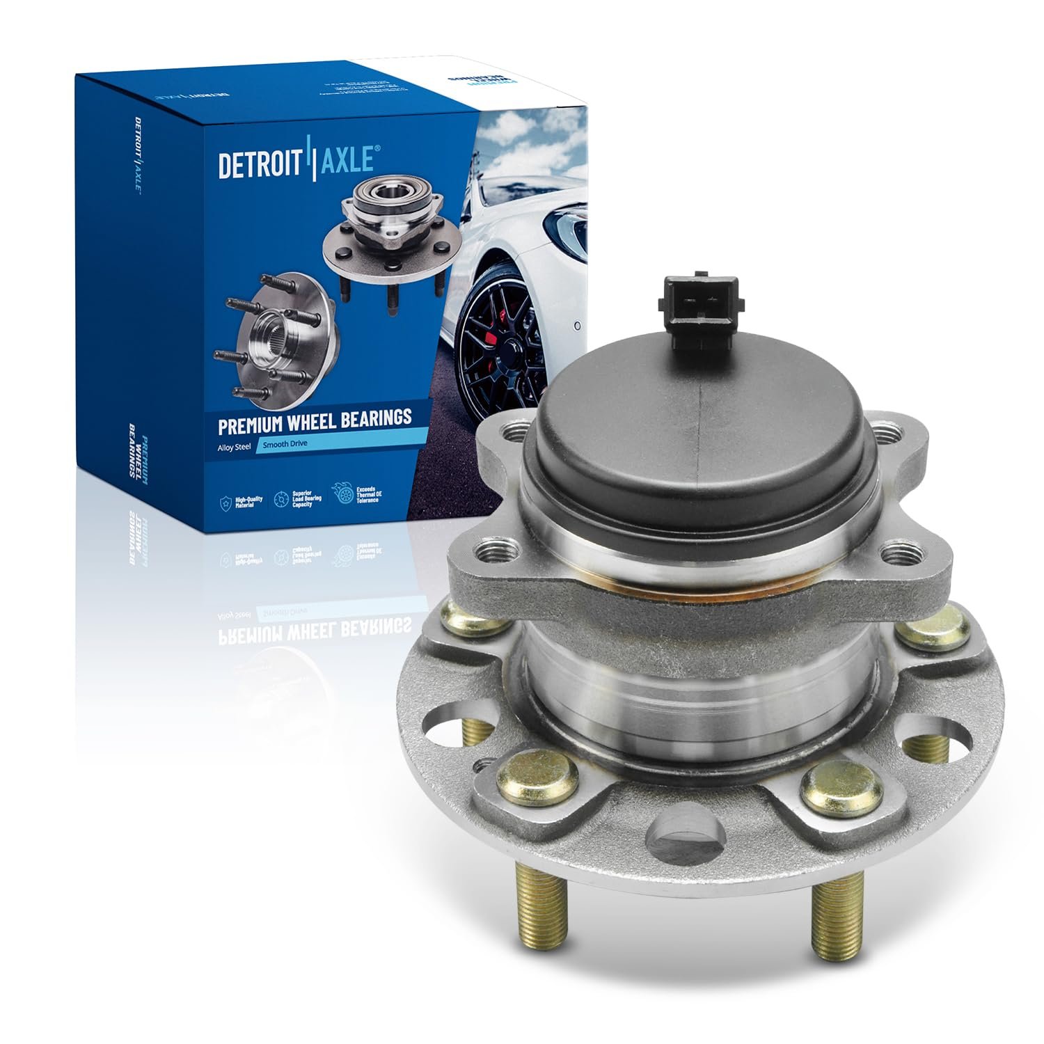 Detroit Axle – Rear Wheel Bearing Hub Assembly for Hyundai Sonata 2015-2019, Tucson 2016-2021, Veloster N 2019-2022, Kia Cadenza 2017-2020, Optima 2016-2020, Sportage 2017-2022, 5 Lugs w/ABS
