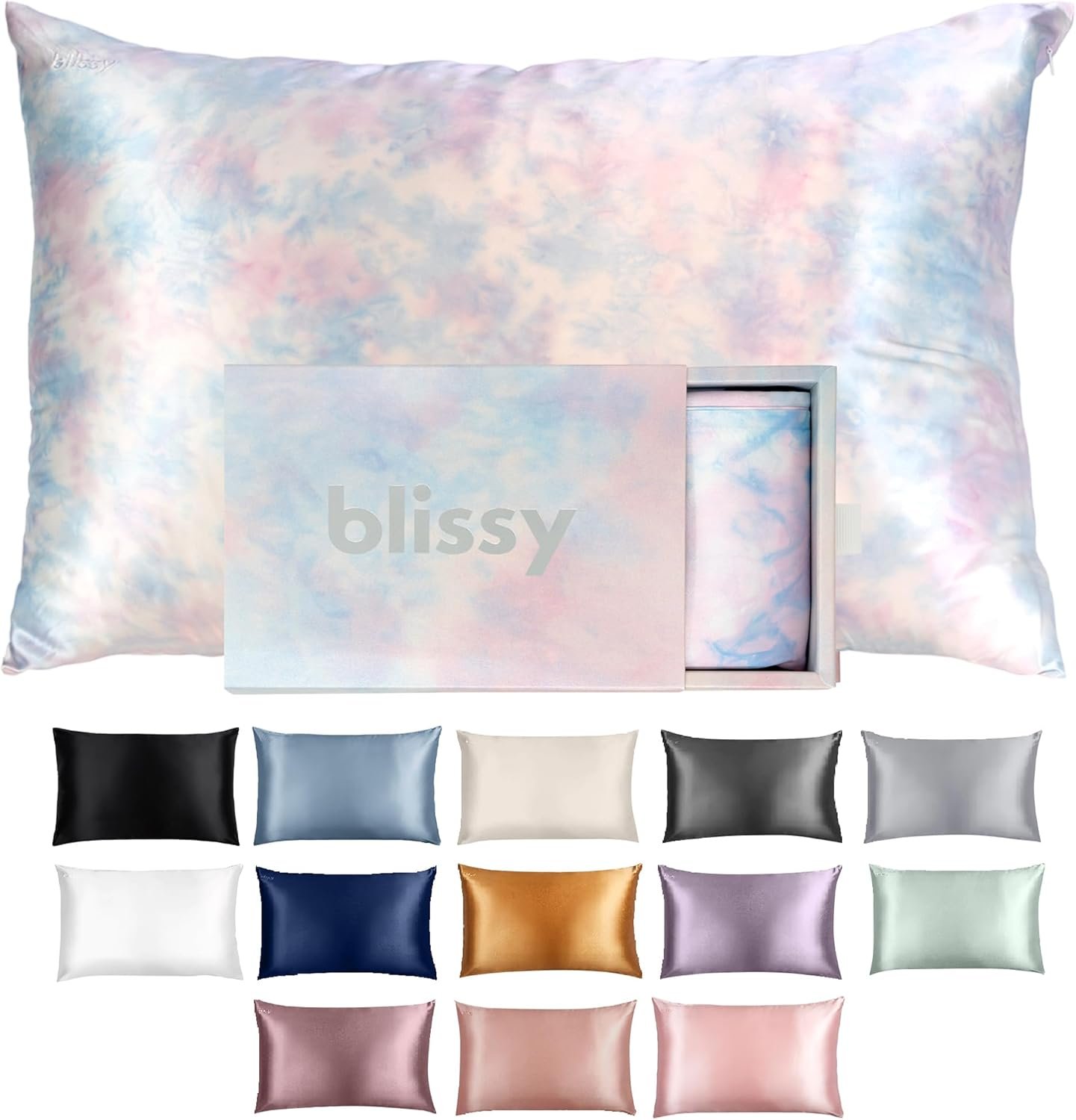 Blissy Silk Pillowcase – 100% Pure Mulberry Silk – 22 Momme 6A High-Grade Fibers – Silk Pillow Cover for Hair & Skin – Regular, Queen & King (Tie Dye, King)