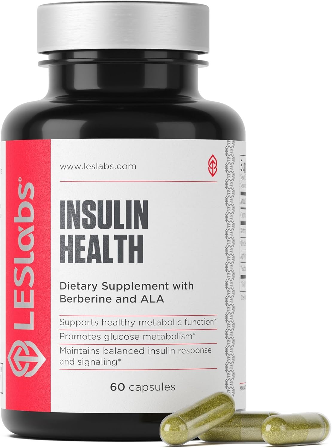 LES Labs Insulin Health Metabolic Health and Support, Lipid & Carbohydrate Metabolism Berberine, Chromium, Olive Leaf, Alpha Lipoic Acid & Vanadium Non-GMO Supplement 60 Capsules