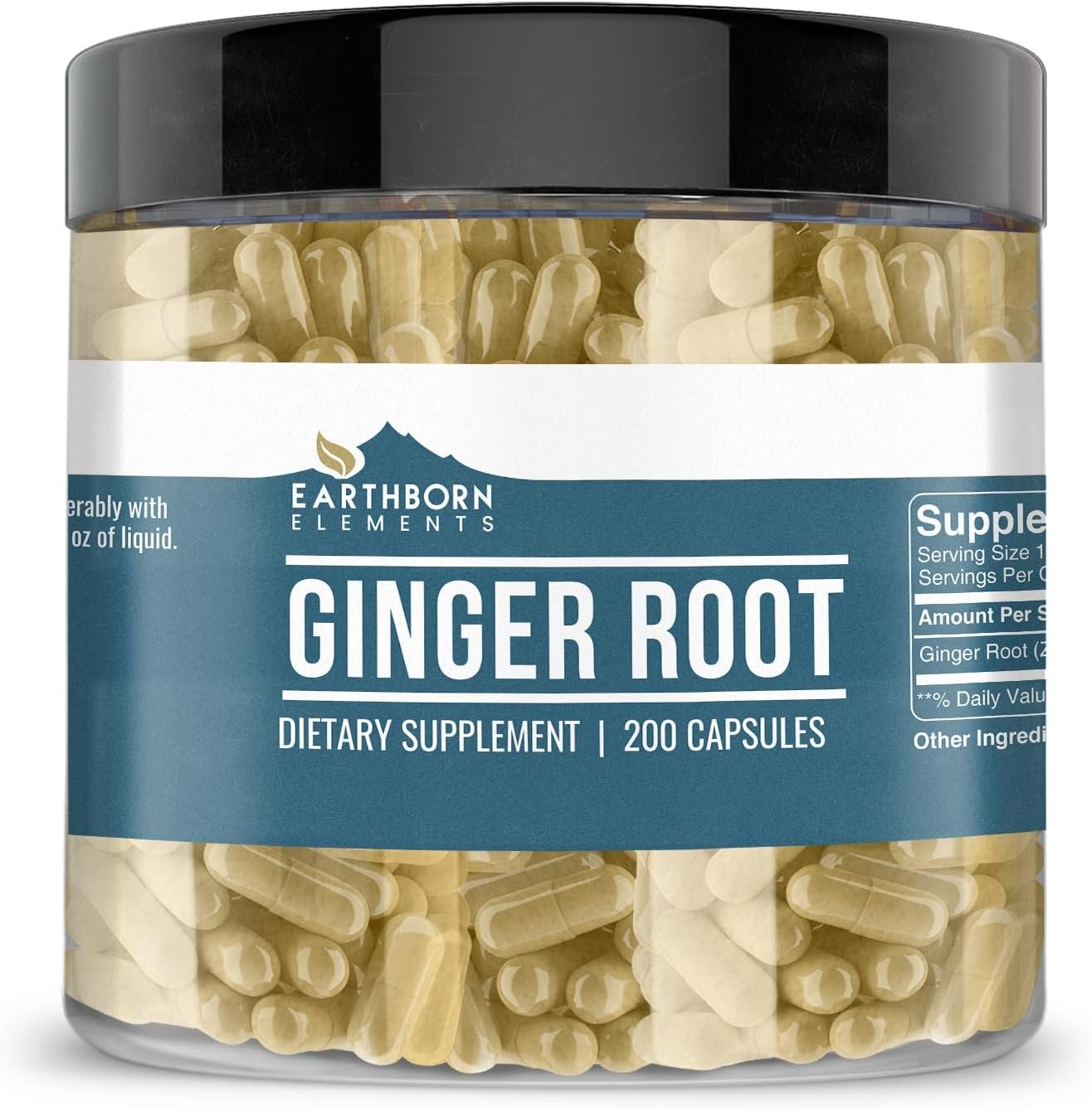 Earthborn Elements Ginger Root (200 Capsules) Pure & Undiluted, No Additives