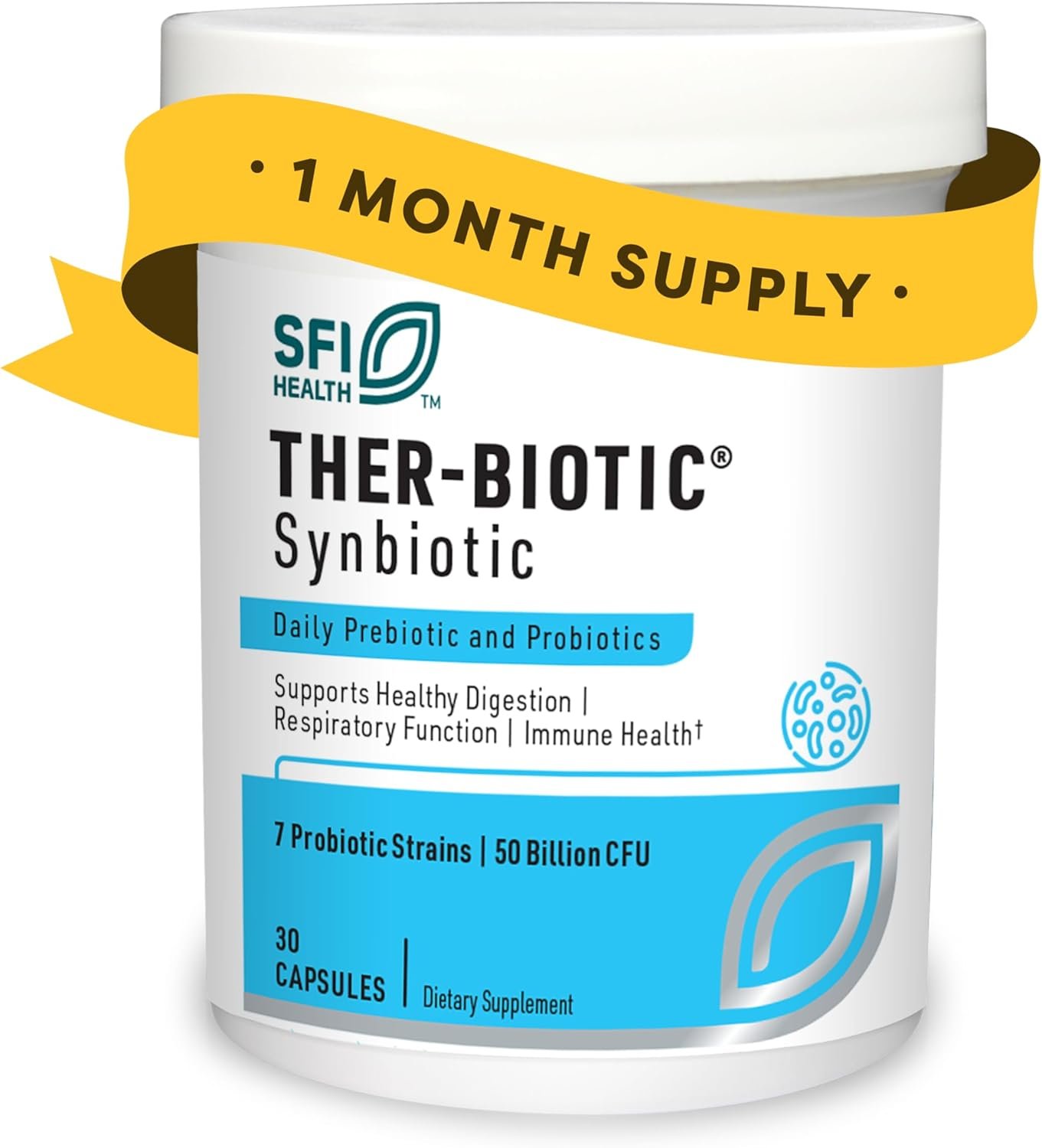 Klaire Labs SFI Health Ther-Biotic Synbiotic – Prebiotics and Probiotics for Women & Men – 50 Billion CFU Probiotic Capsules with Sunfiber – Digestive Health and Immune Support (30 ct)