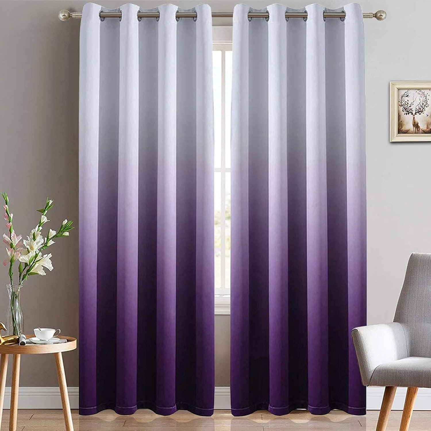 Yakamok Light Blocking Gradient Color Curtains Purple Ombre Blackout Curtains Room Darkening Thermal Insulated Grommet Window Drapes for Living Room/Bedroom (Purple, 2 Panels, 52×84 Inch)