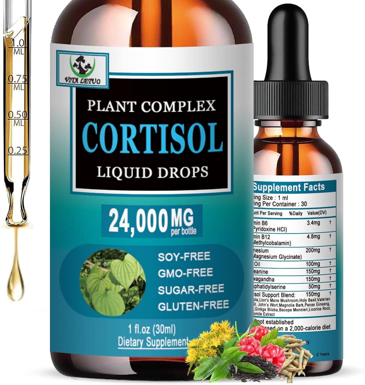 Cortisol Supplement for Women – 19-in-1 Liquid Cortisol Supplement w/Ashwagandha Magnesium L-theanine Phosphatidylserine Herbs – High Absorption Hormone Balanced for Women Drops – Sleep Focus, Non-GMO