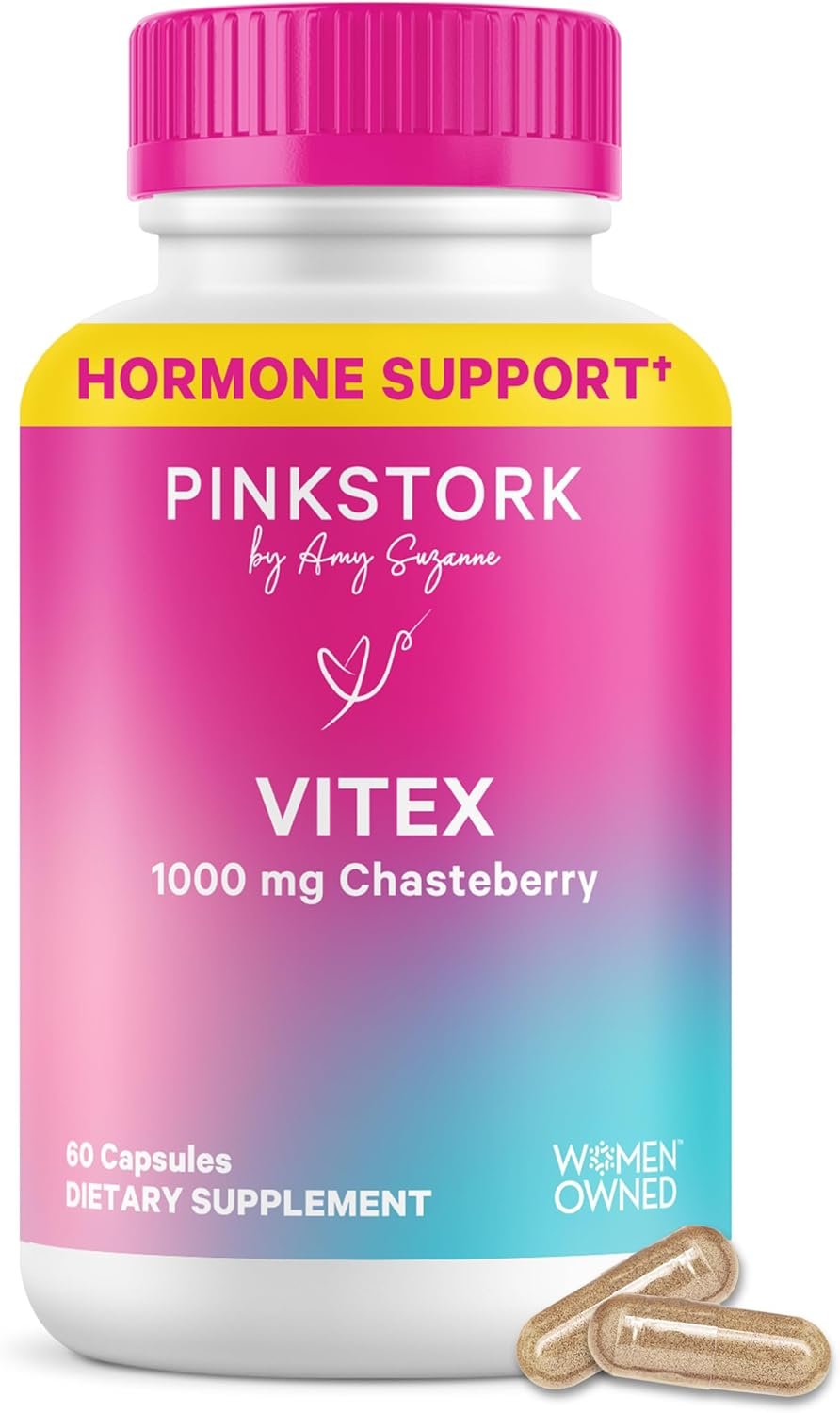 Pink Stork Organic Vitex – 1000 mg Chaste Tree Berry – Plant-Based Support for Perimenopause & Hormonal Harmony – Helps Maintain Cycle Regularity & Hormone Balance – 60 Vegan Capsules