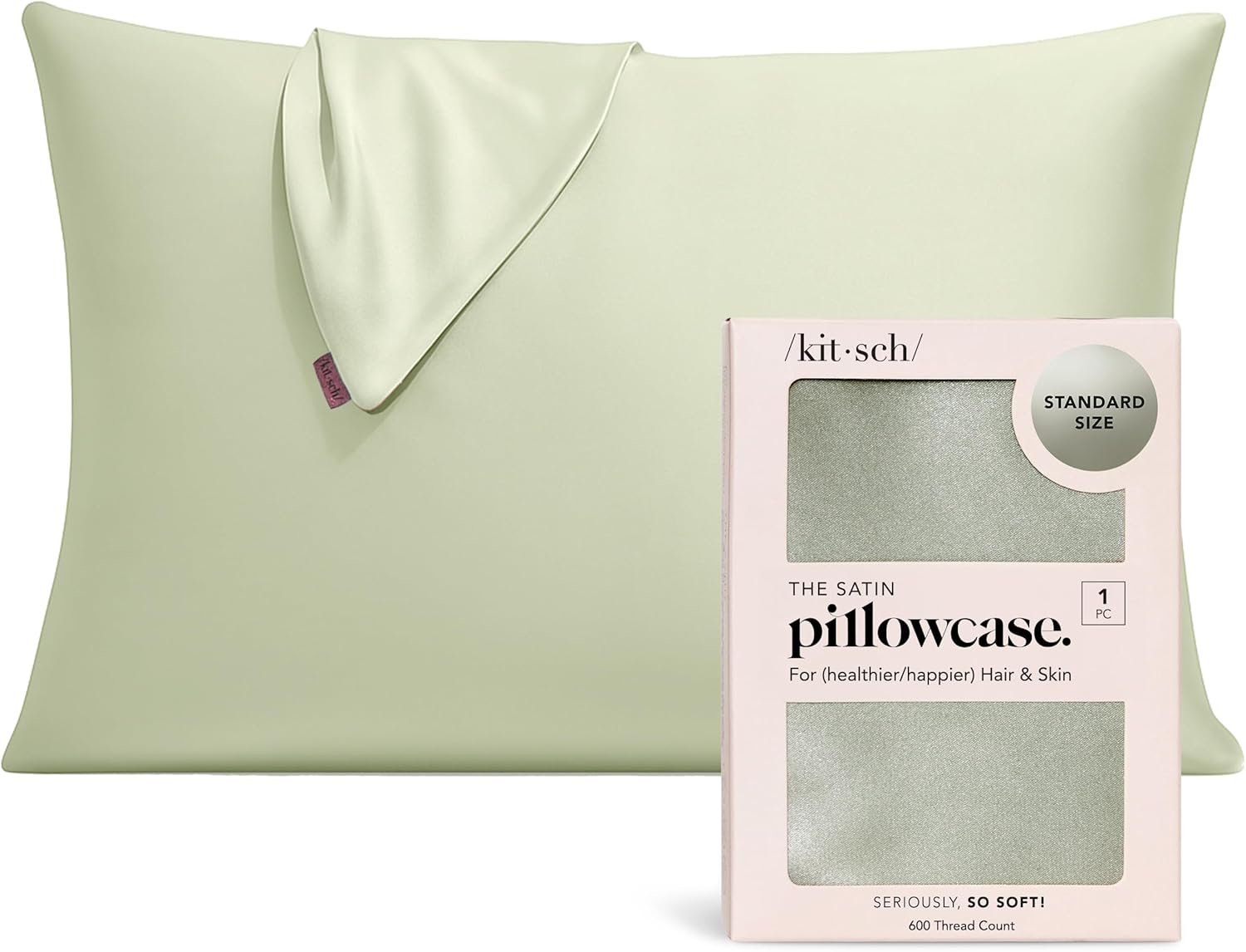 Kitsch Satin Pillowcase with Zipper for Hair & Skin – Softer Than Silk Pillow Cases, Smooth Cooling Satin Pillow Case, Wrinkle-Free, Machine Washable – Pillow Cases Standard Size (19×26) – Sage