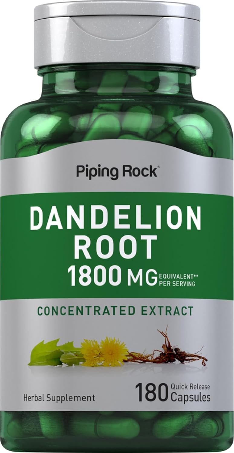 Piping Rock Dandelion Root Capsules | 180 Count | Herbal Supplement | Concentrated Extract | Gluten Free, Non-GMO