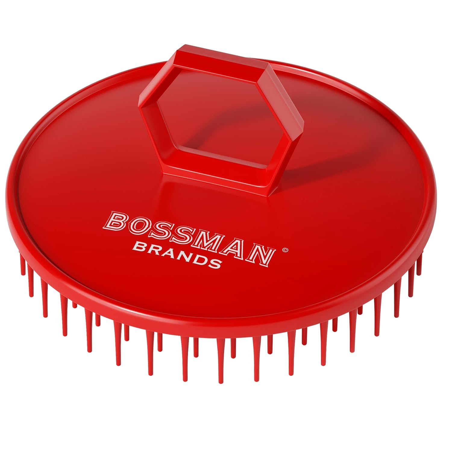 Bossman Scalp Massager & Shampoo Brush (3 inch, Red) – Scalp Exfoliator Brush – Head Scrubber, Beard Exfoliator & Dandruff Control for Hair & Beard with Firm Bristles