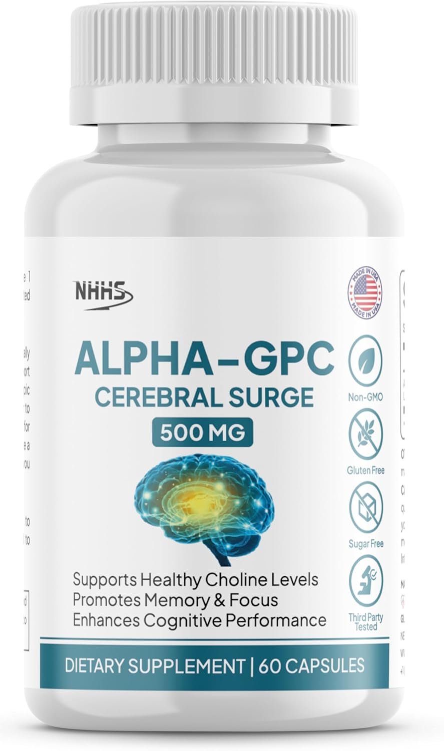 Alpha GPC Cerebral Surge 500 mg – Nootropic Brain Supplement for Men & Women | Bioavailable Choline for Memory, Focus & Cognitive Support | Non-GMO, Gluten Free, 60 Capsules, Made in USA