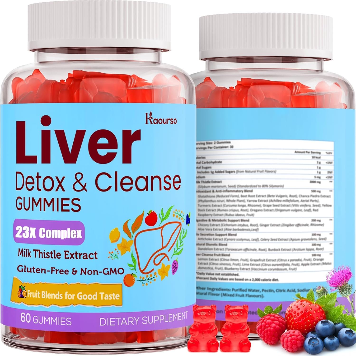 3000mg Liver Detox Repair & Cleanse Gummies | Milk Thistle 2000mg with Turmeric Dandelion Root & Artichoke for Liver Detox, Liver Support & Renew, Antioxidant, Gut, Skin – Fruit Flavor, 60 Gummies