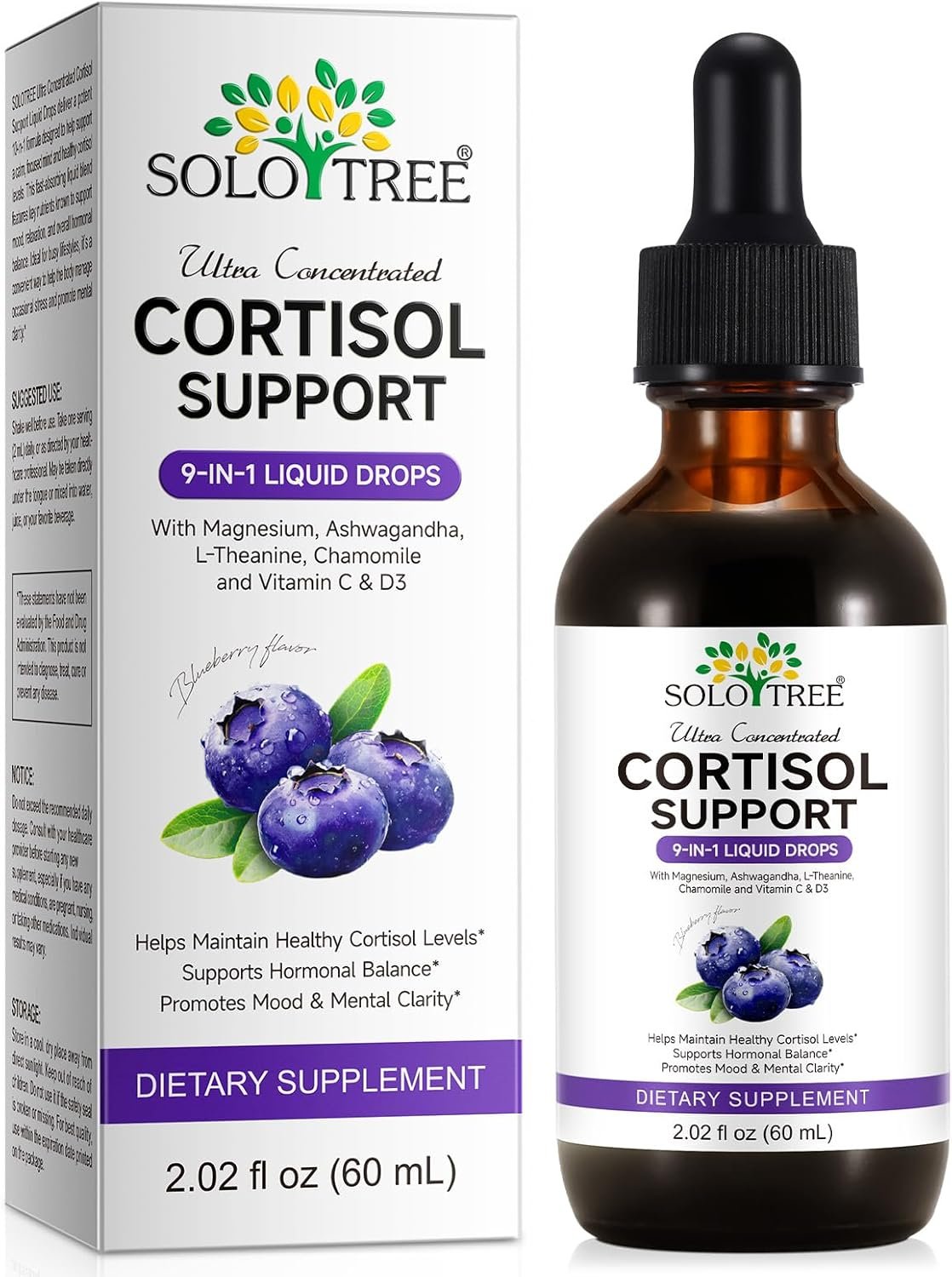 NIFEISHI Cortisol Reducer & Manager Liquid Drops for Women & Men | Cortisol Supplements with Ashwagandha & Magnesium | 9-in-1 Stress & Mood Support, Blueberry Flavor-2.02 floz