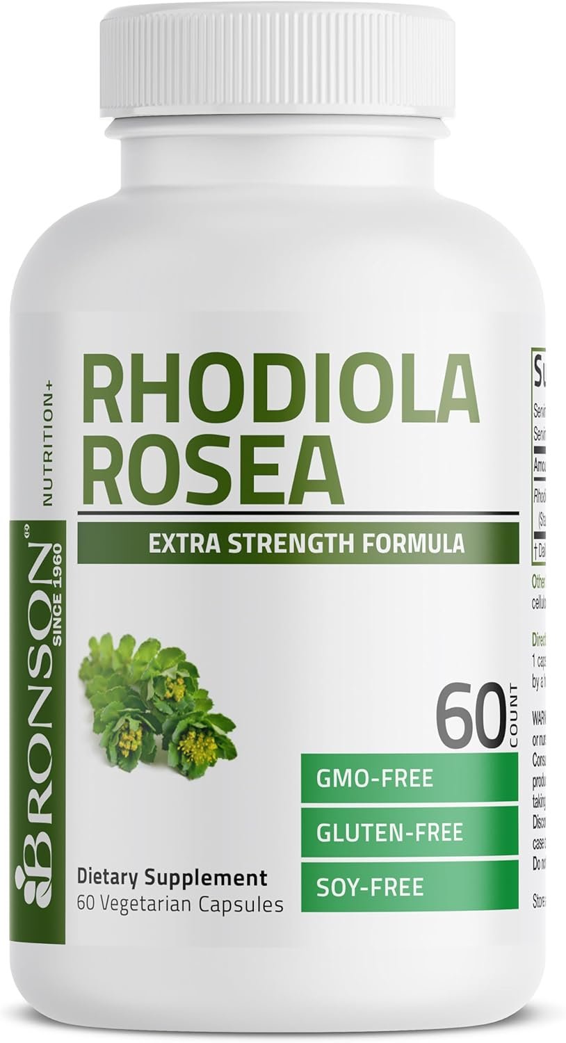 Bronson Rhodiola Rosea Vegetarian Capsules – Adaptogenic Herb – Brain, Stress & Mood Support – Non-GMO, 60 Count