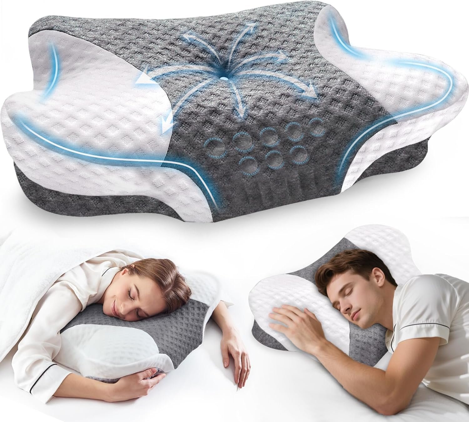 Cervical Neck Pillows with Memory Foam – Neck Pillows for Pain Relief Contour Memory Foam Pillows Ergonomic Neck Support – Adjustable Orthopedic Bed Pillows with Breathable Pillowcase for Sleeping
