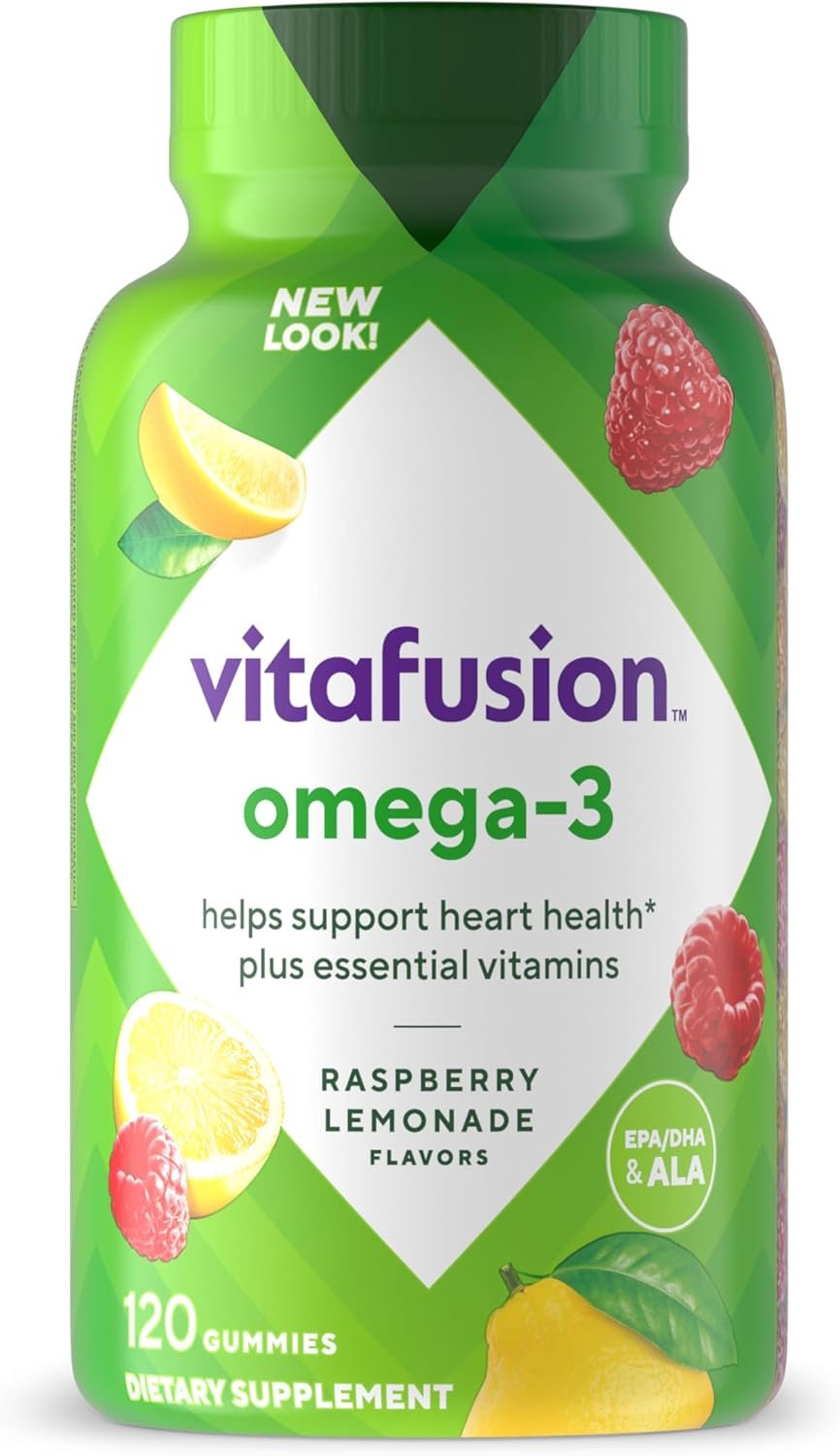 Vitafusion Omega-3 Gummy Vitamins, Berry Lemonade Flavored, Heart Health Vitamins(1) With Omega 3 EPA/DHA and Vitamins A, C, D and E, America’s Number 1 Vitamin Brand, 60 Day Supply, 120 Count