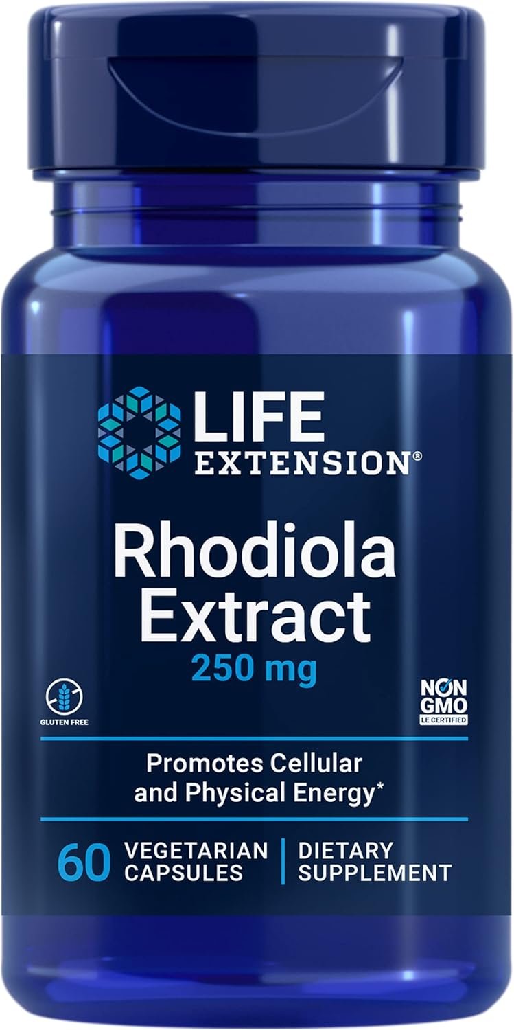 Life Extension Rhodiola Extract, Rhodiola rosea Supplement, standardized Extract, Promotes Physical and Mental Performance, Gluten-Free, Non-GMO, Vegetarian, 250 mg, 60 Capsules